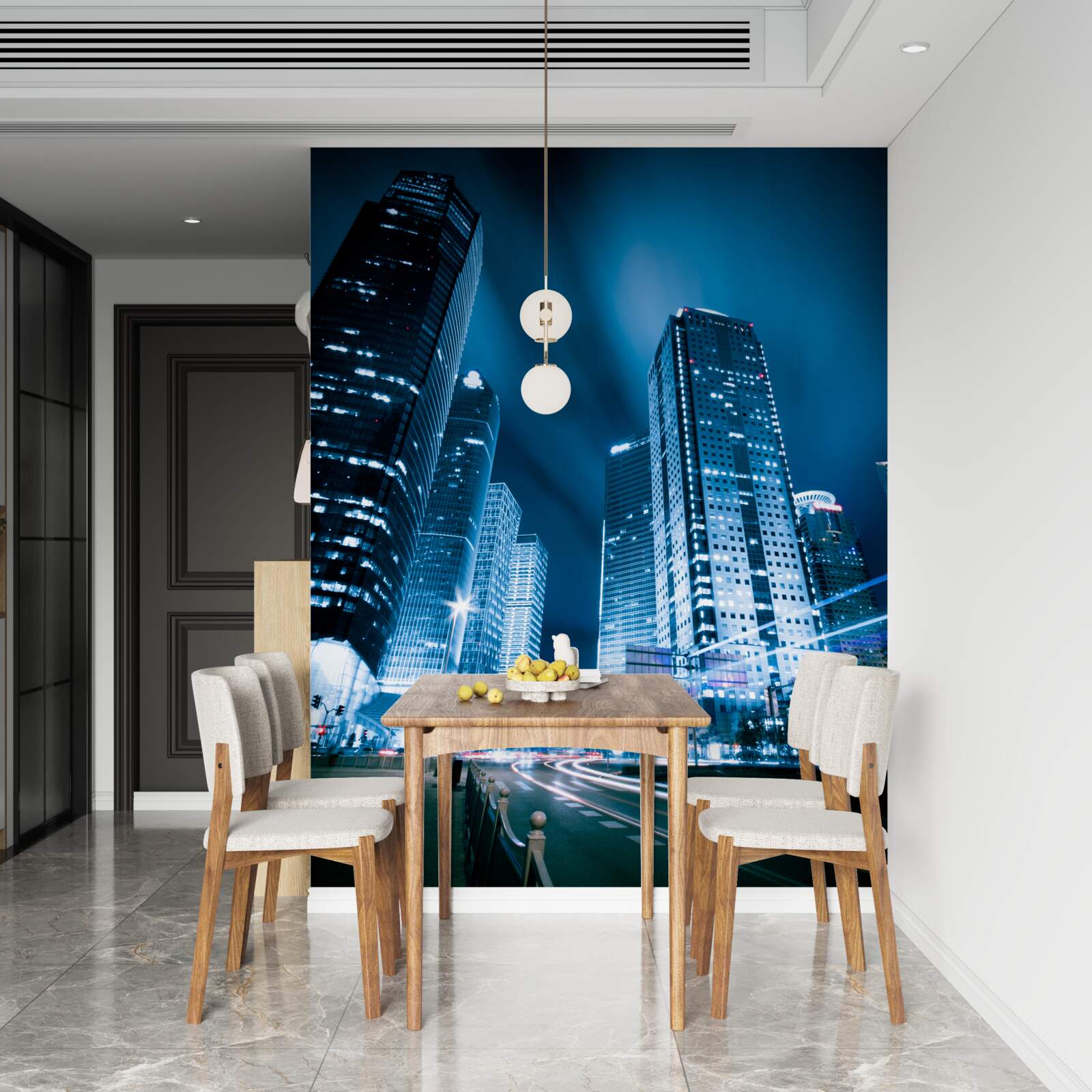 Fototapet zgârie-norii orașului sunt luminați cu lumini colorate