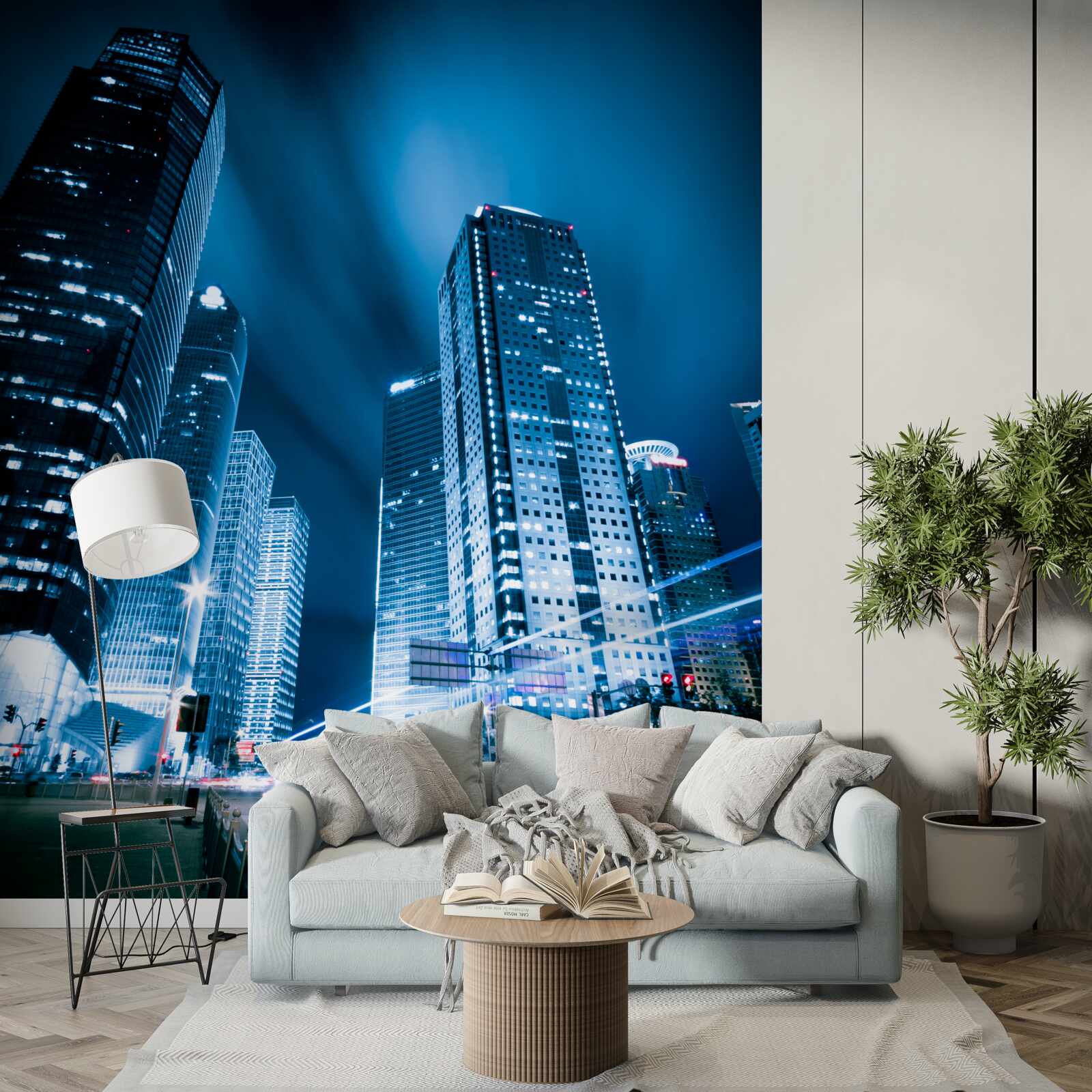 Fototapet zgârie-norii orașului sunt luminați cu lumini colorate