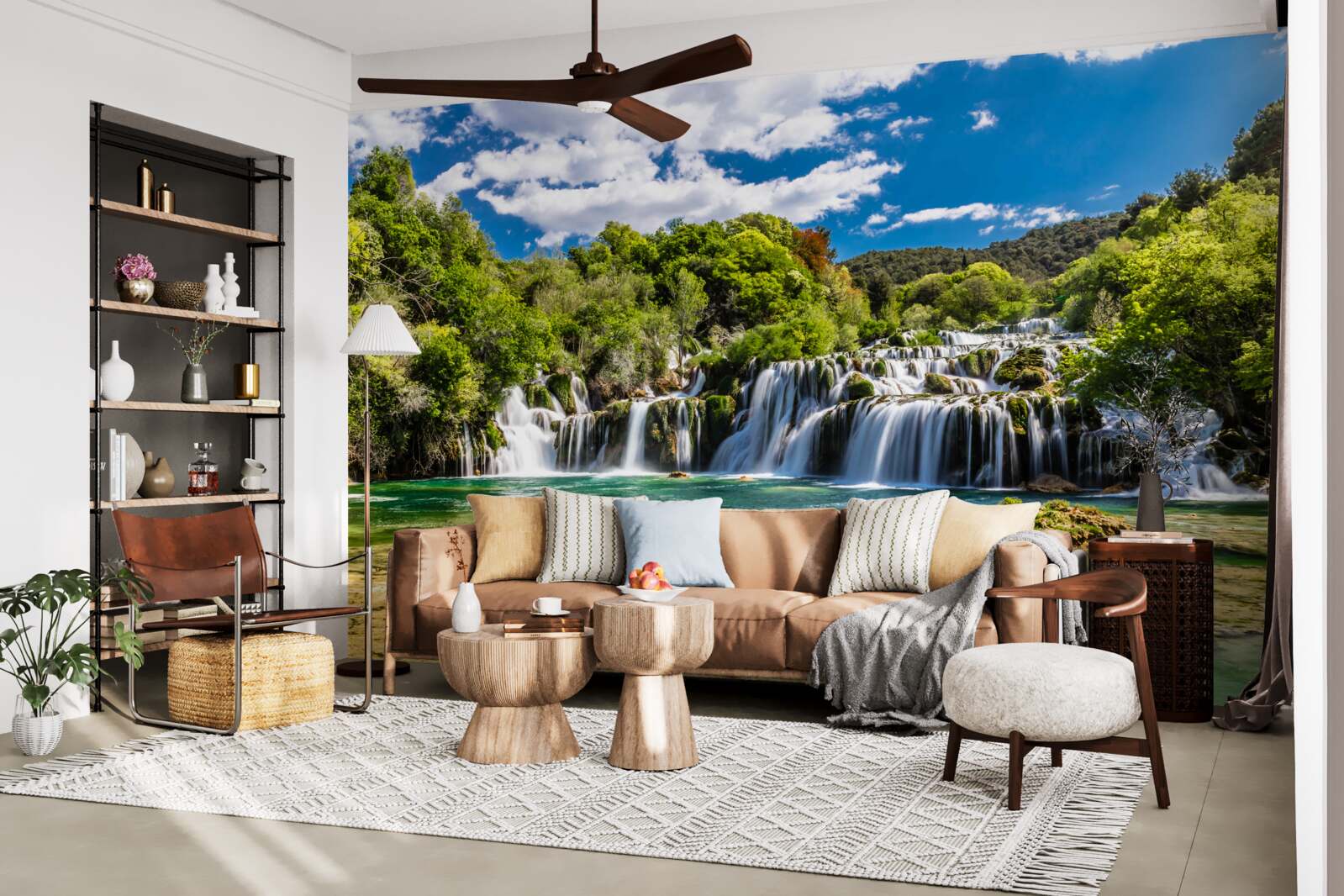 Fototapet cascadă în mai multe cascade cu zone verzi