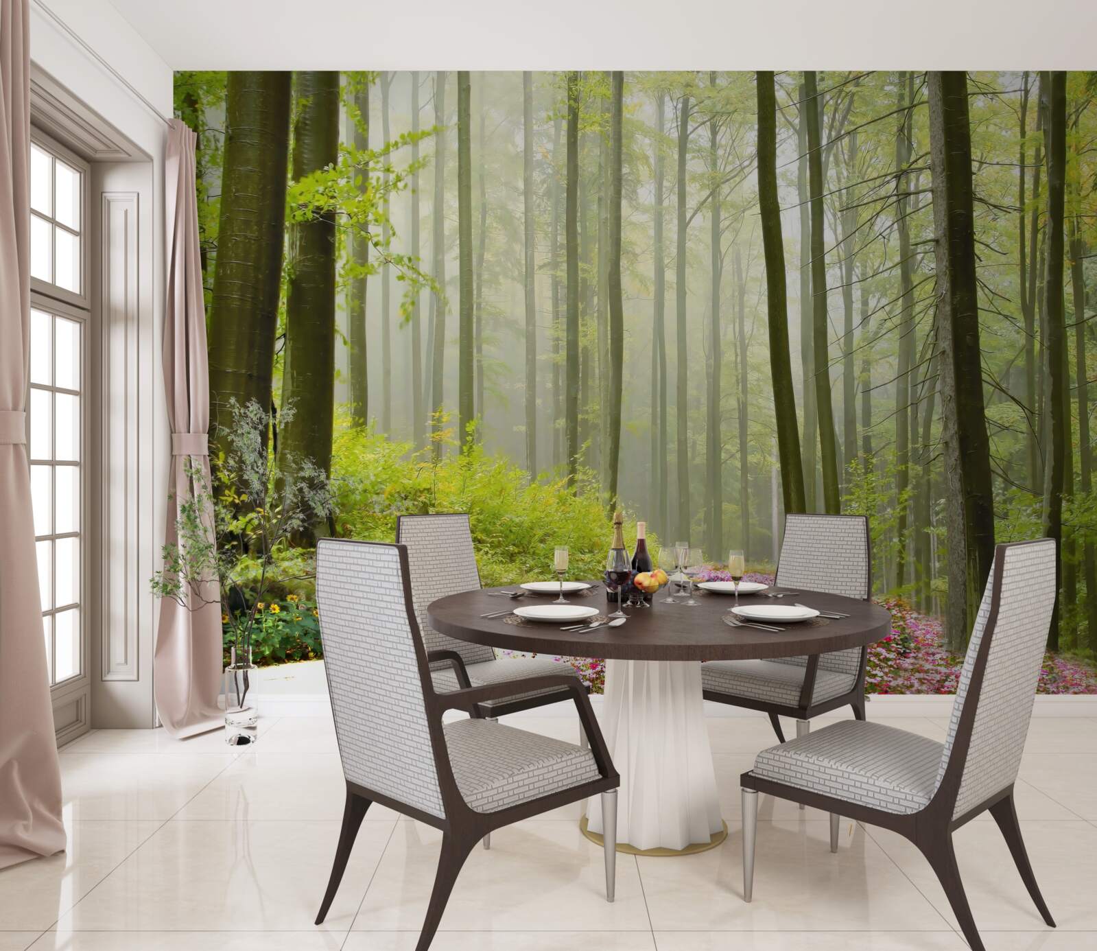 Fototapet un pic de ceață într-o pădure grațioasă