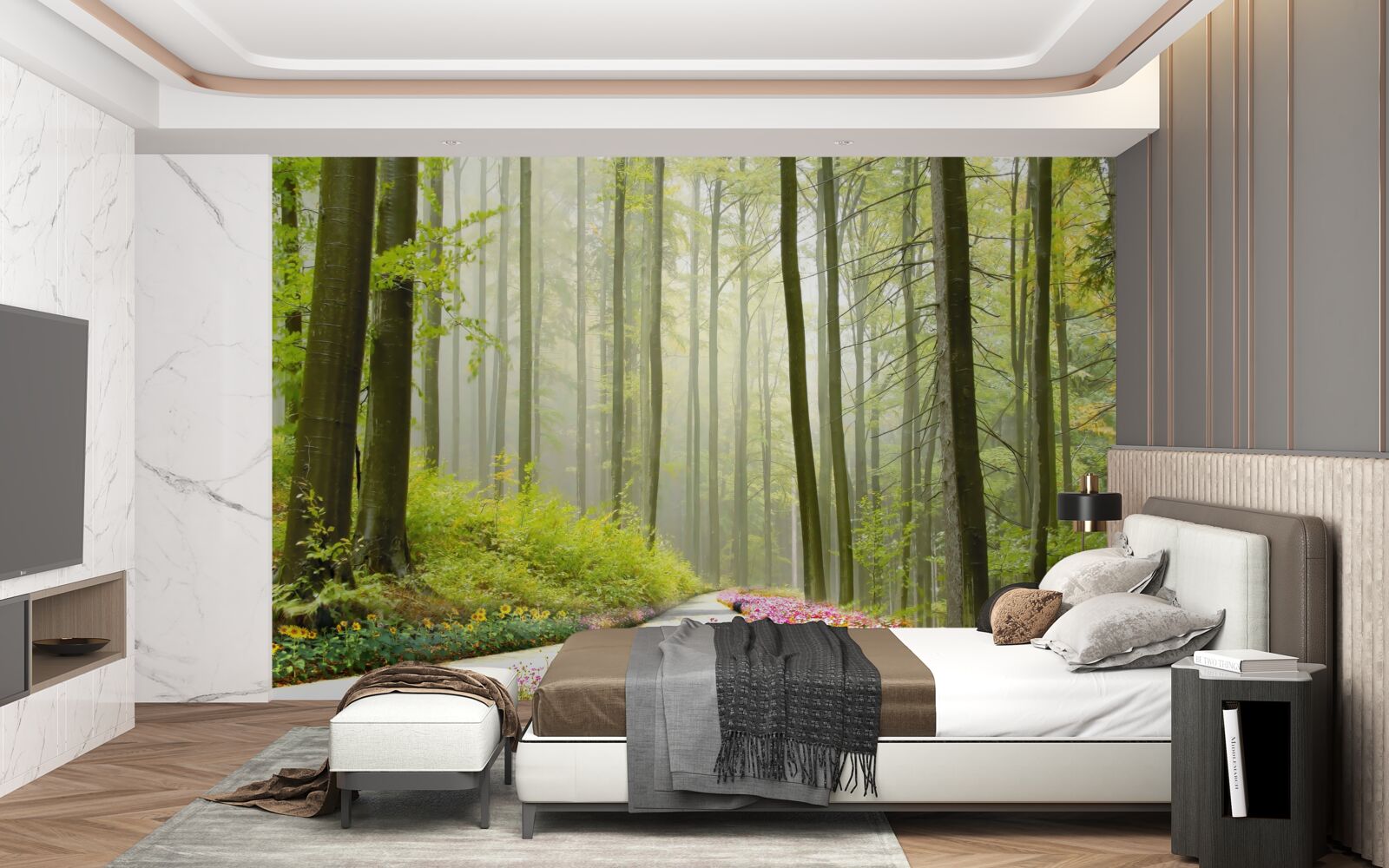 Fototapet un pic de ceață într-o pădure grațioasă