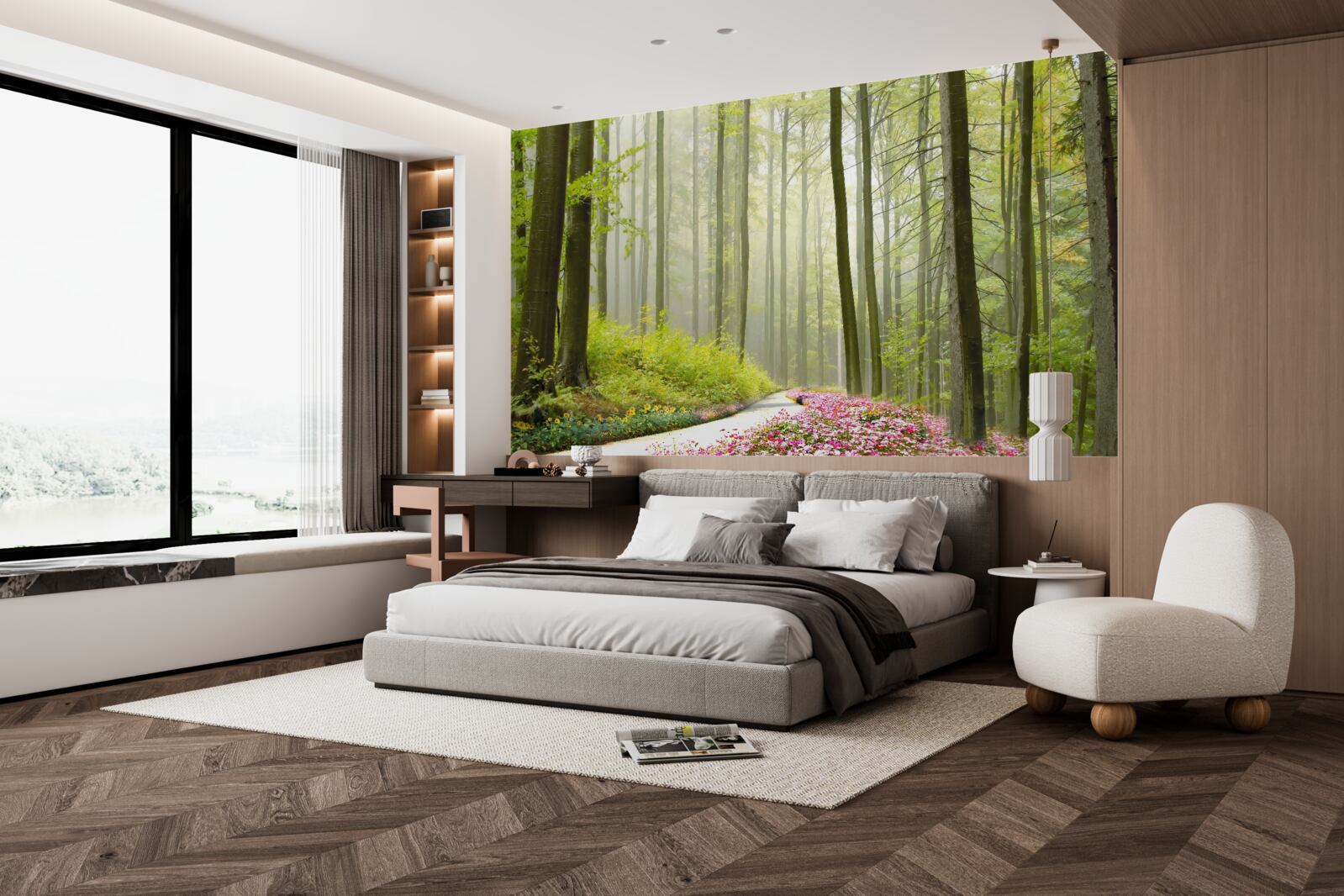 Fototapet un pic de ceață într-o pădure grațioasă