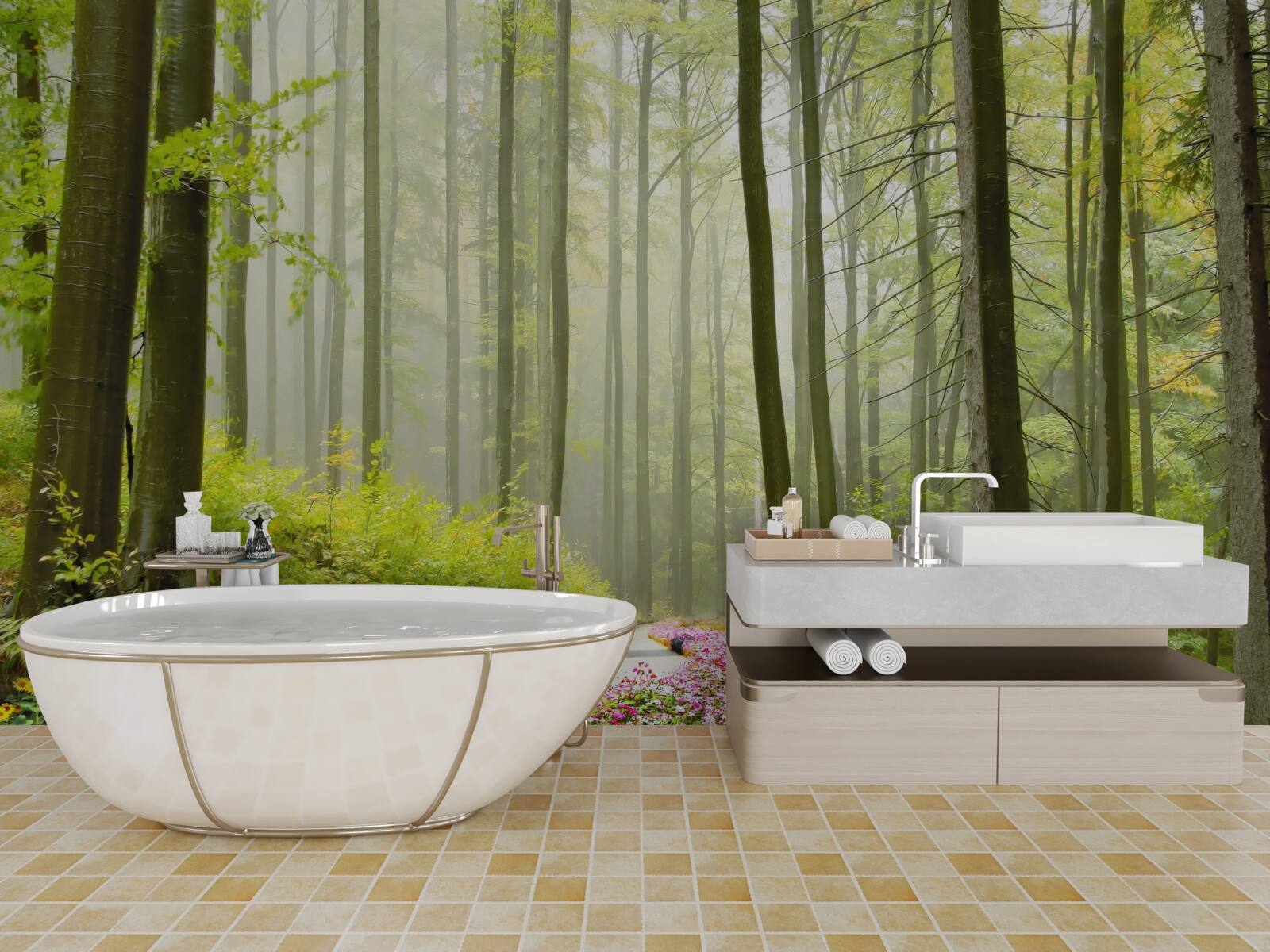 Fototapet un pic de ceață într-o pădure grațioasă