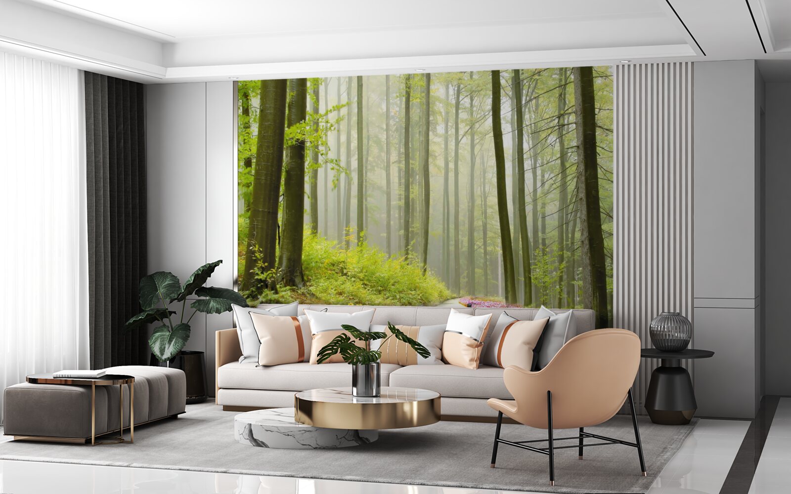 Fototapet un pic de ceață într-o pădure grațioasă