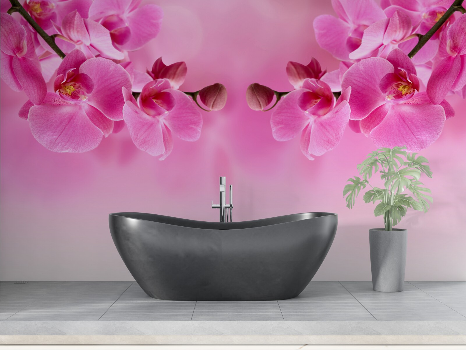 Fototapet ramuri de orhidee roz pe un fundal deschis