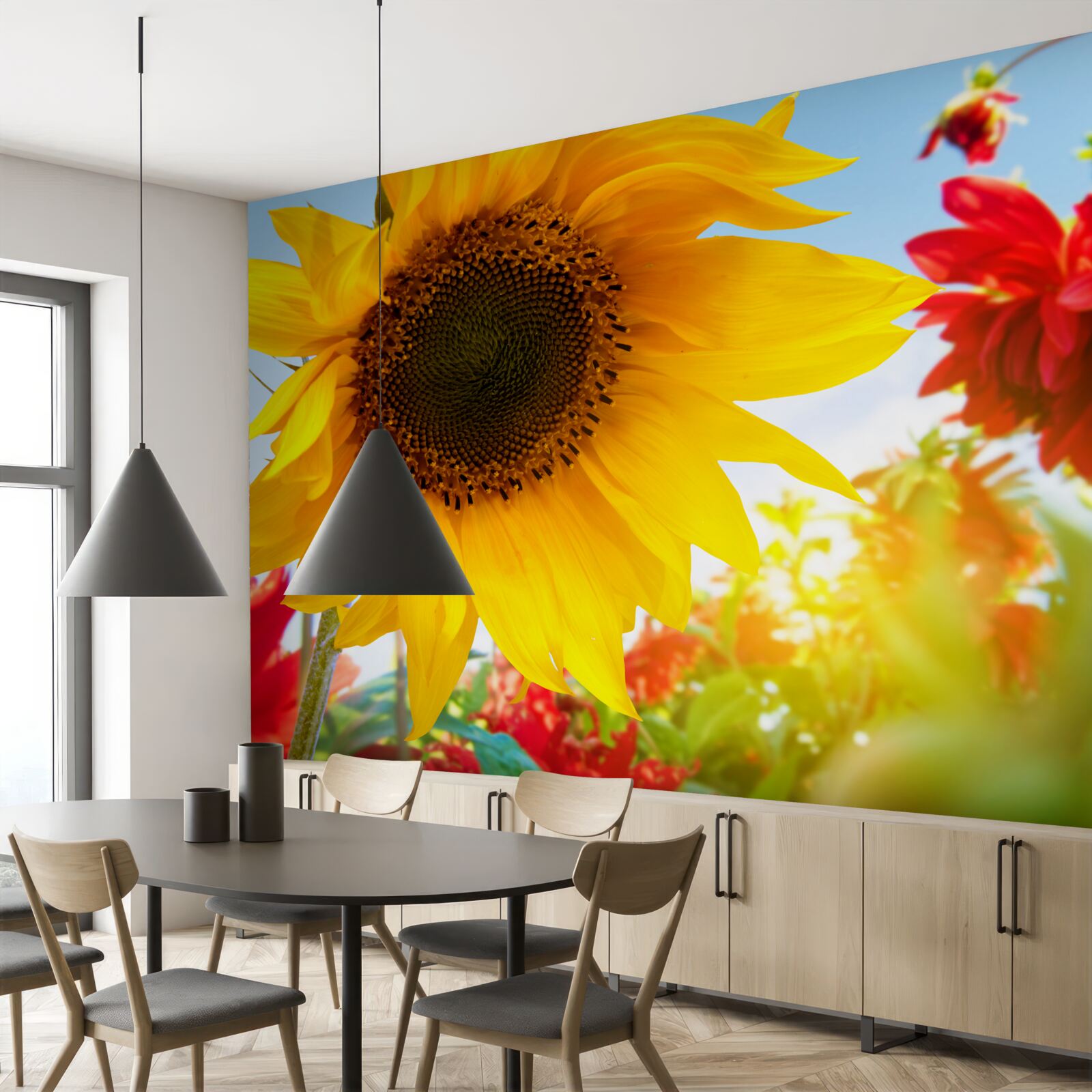 Fototapet o floarea-soarelui însorită într-o zi însorită