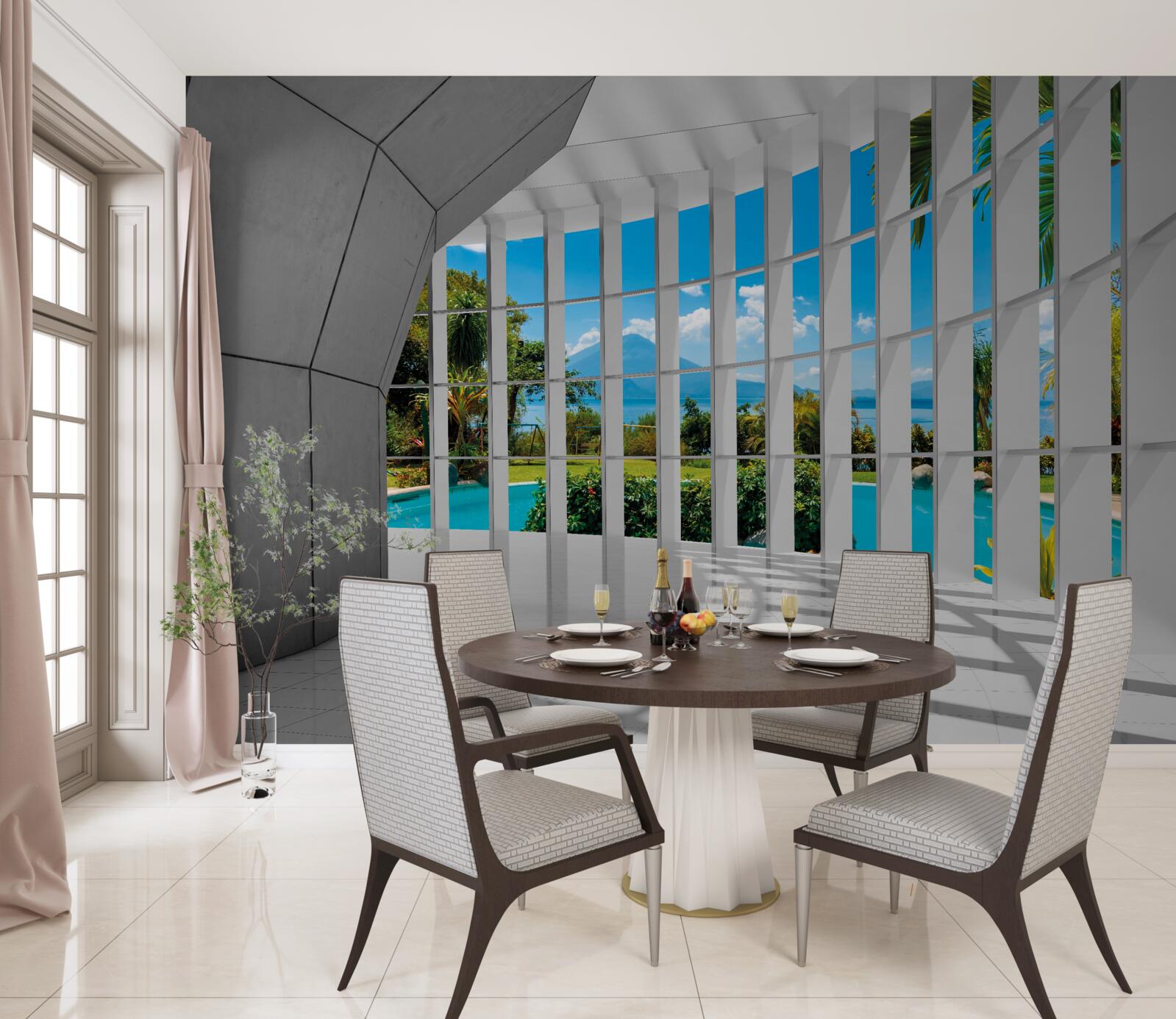 Fototapet stil modern în hol, creând un sentiment de perspectivă