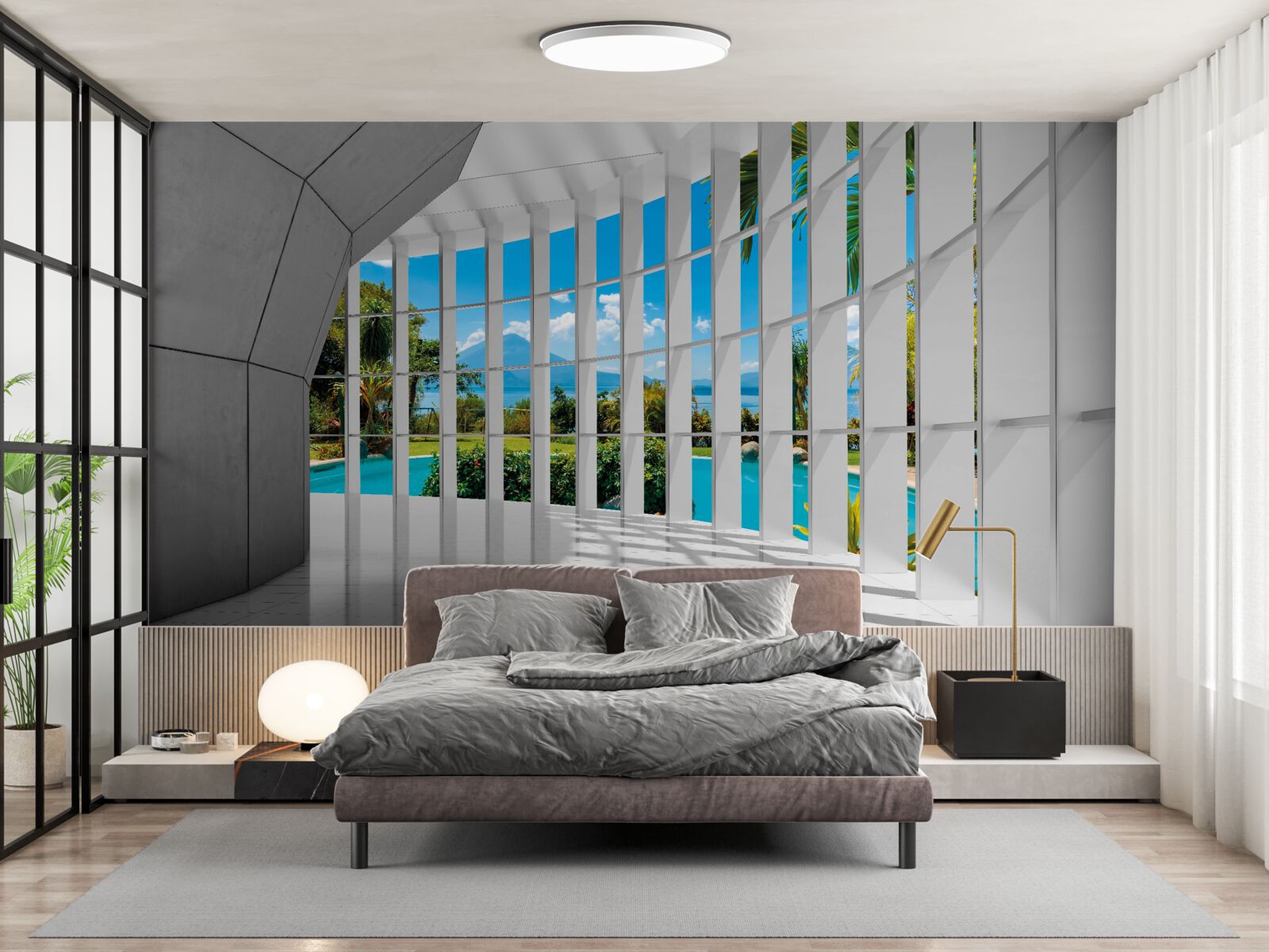 Fototapet stil modern în hol, creând un sentiment de perspectivă