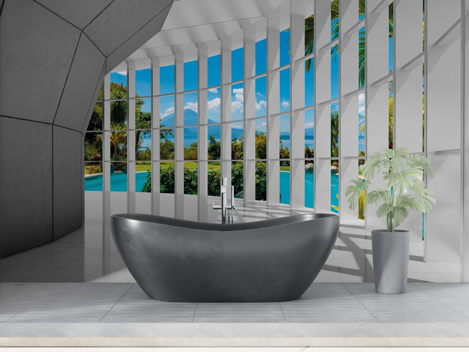 Fototapet stil modern în hol, creând un sentiment de perspectivă