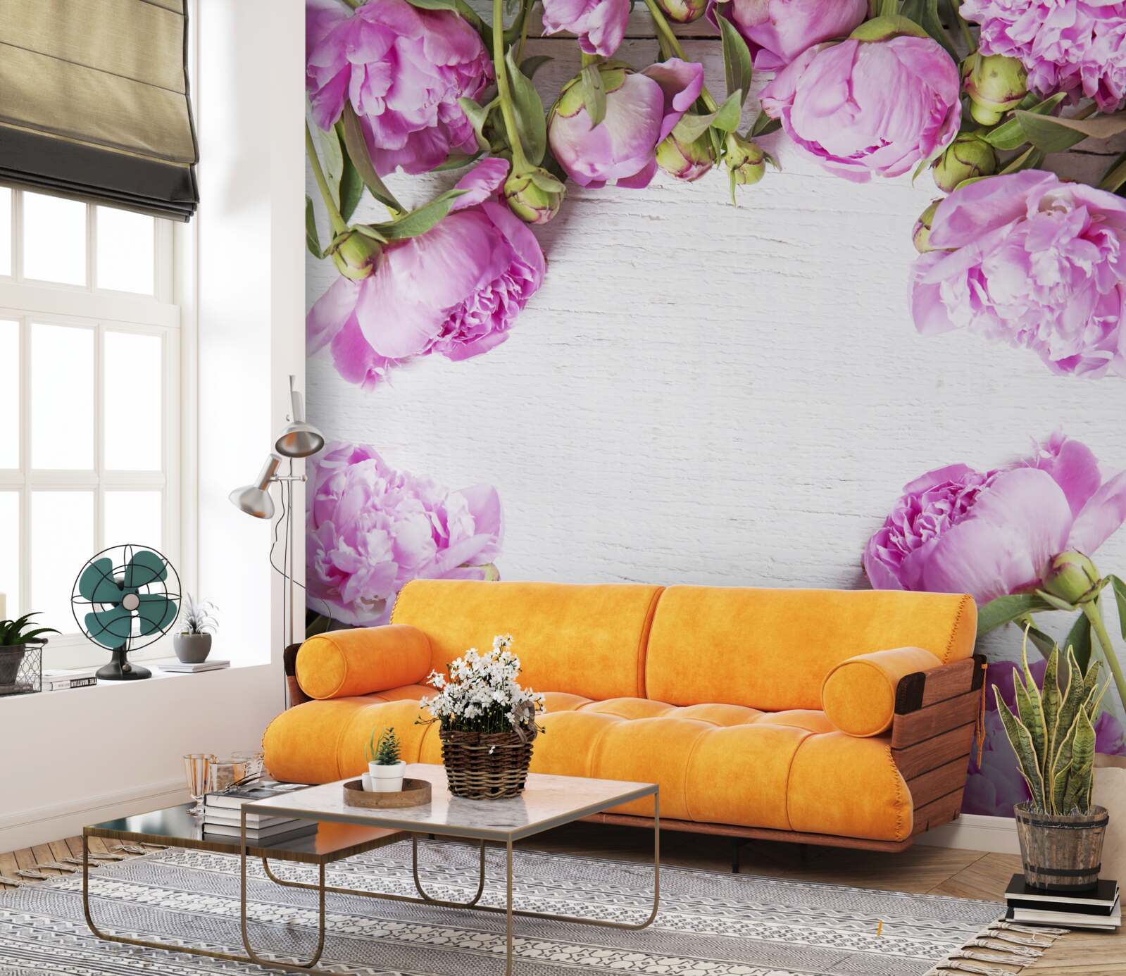 Fototapet flori mov în decor