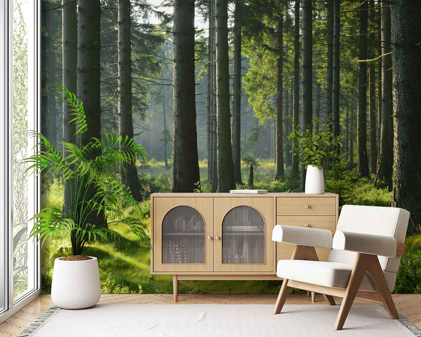 Fototapet copaci înalți și bătrâni și mușchi verde