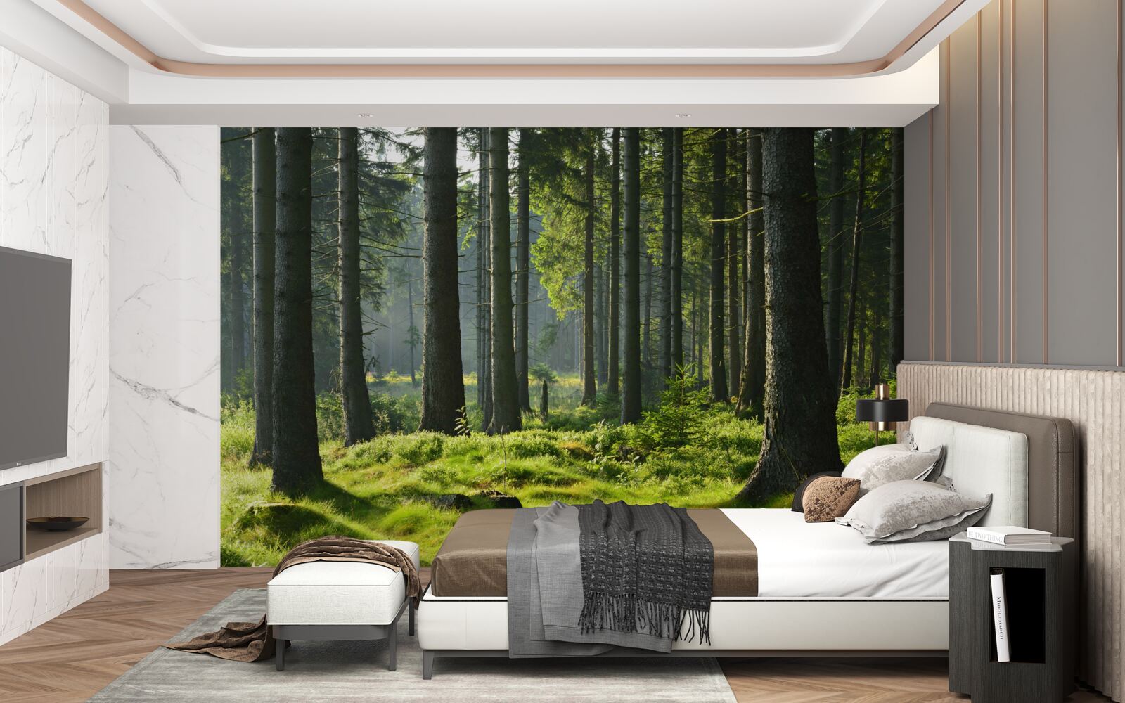 Fototapet copaci înalți și bătrâni și mușchi verde