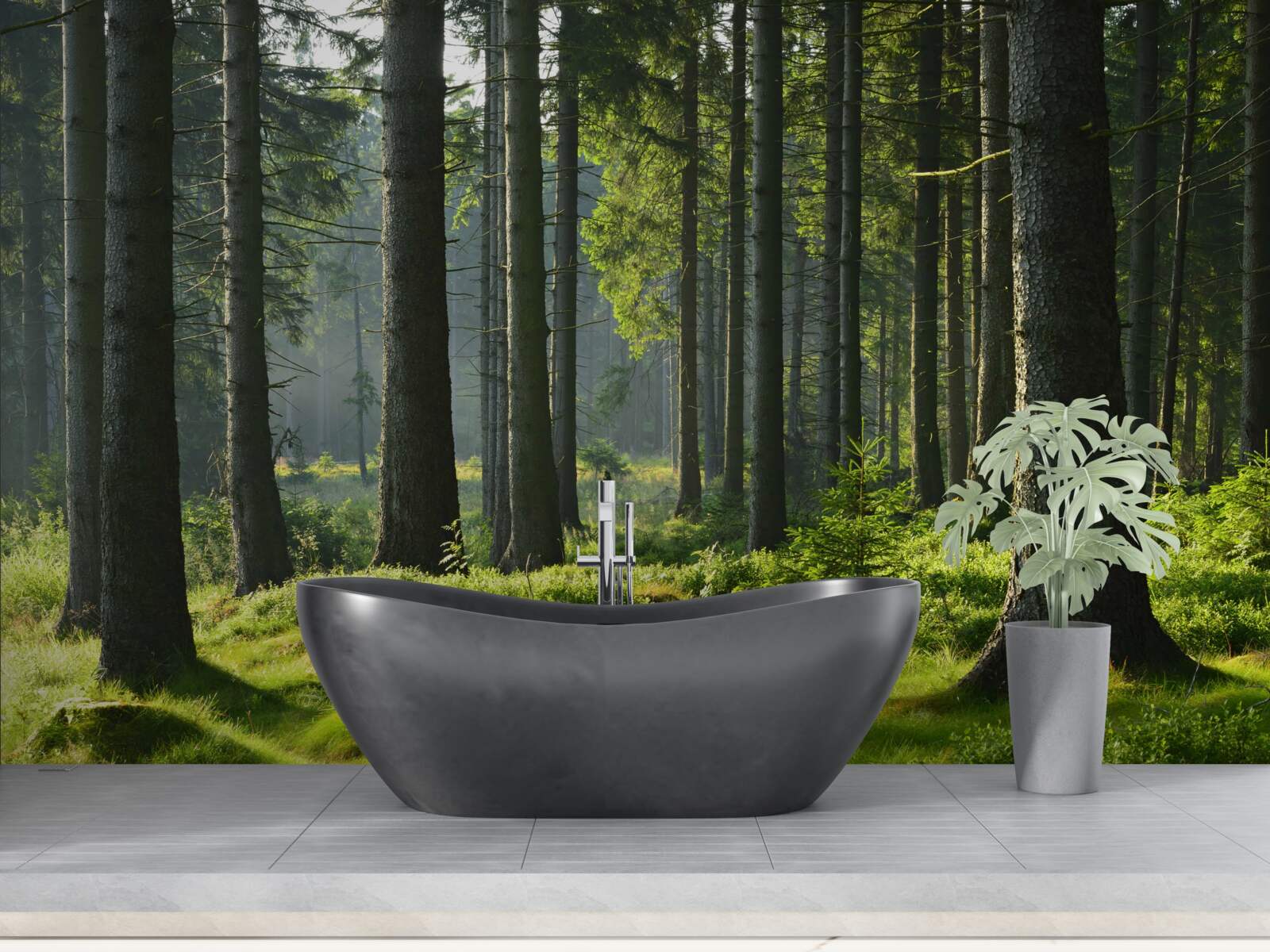 Fototapet copaci înalți și bătrâni și mușchi verde