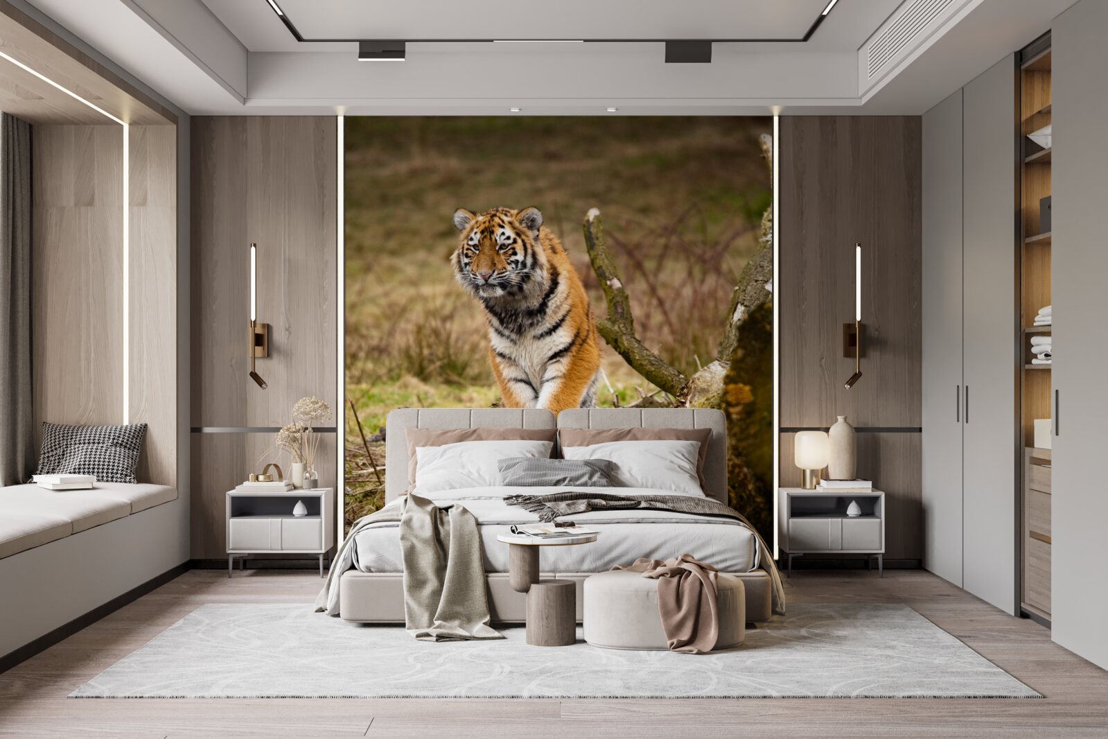 Fototapet tigrul stă pe o creangă și așteaptă prada