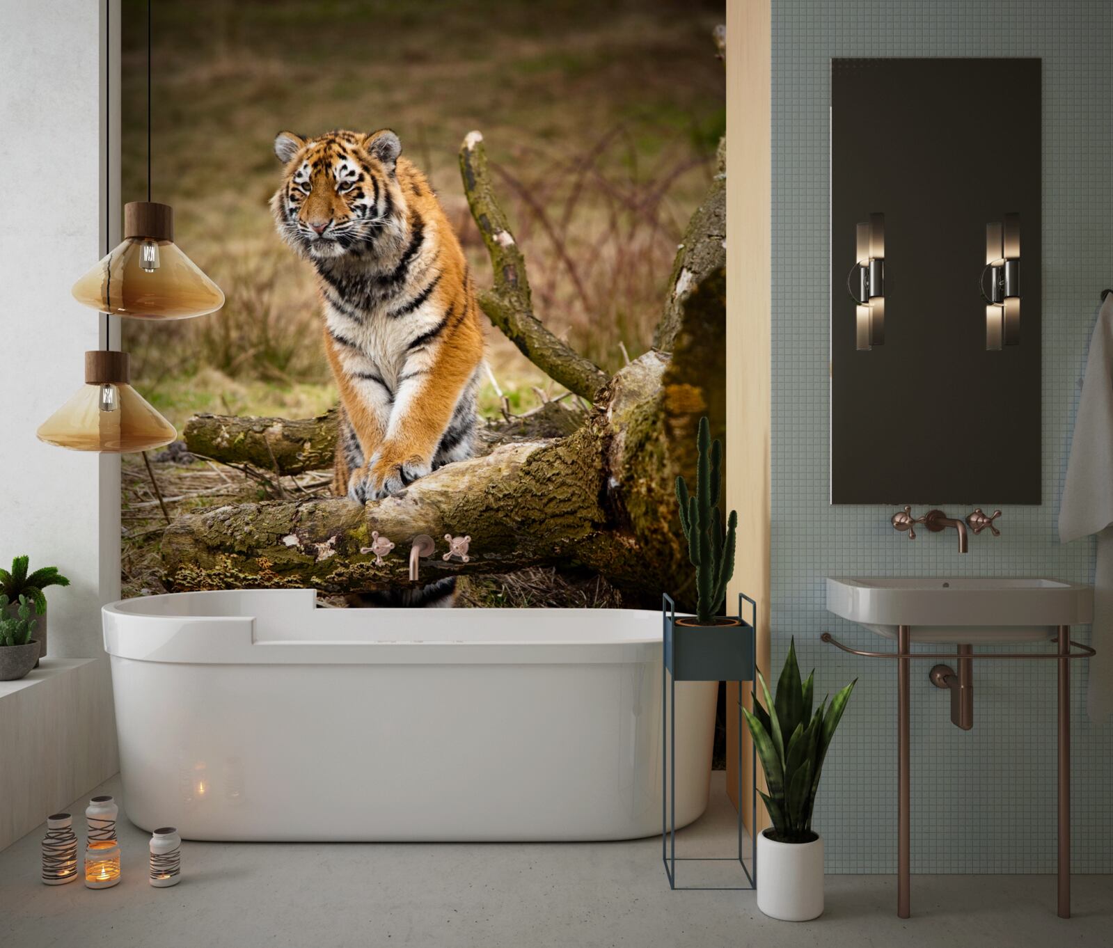 Fototapet tigrul stă pe o creangă și așteaptă prada