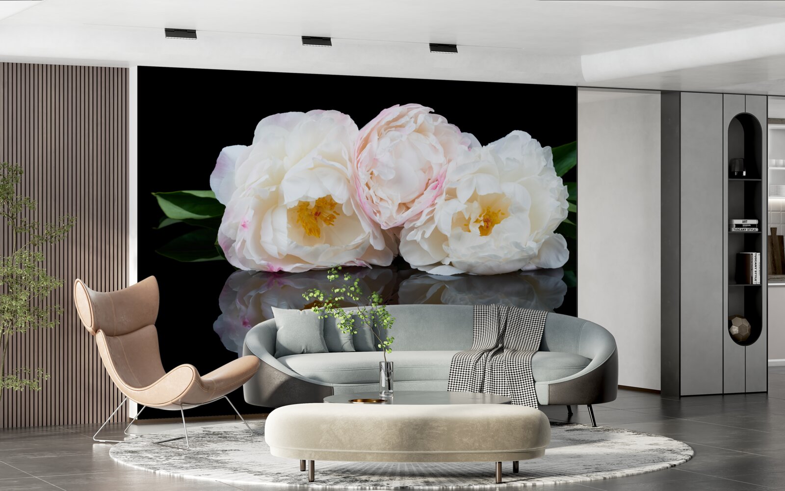 Fototapet buchet de flori albe reflectat în apă