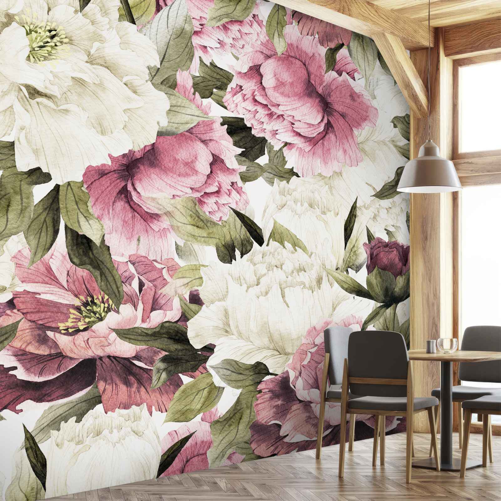 Fototapet flori albe și roz au înflorit pe ramurile copacului