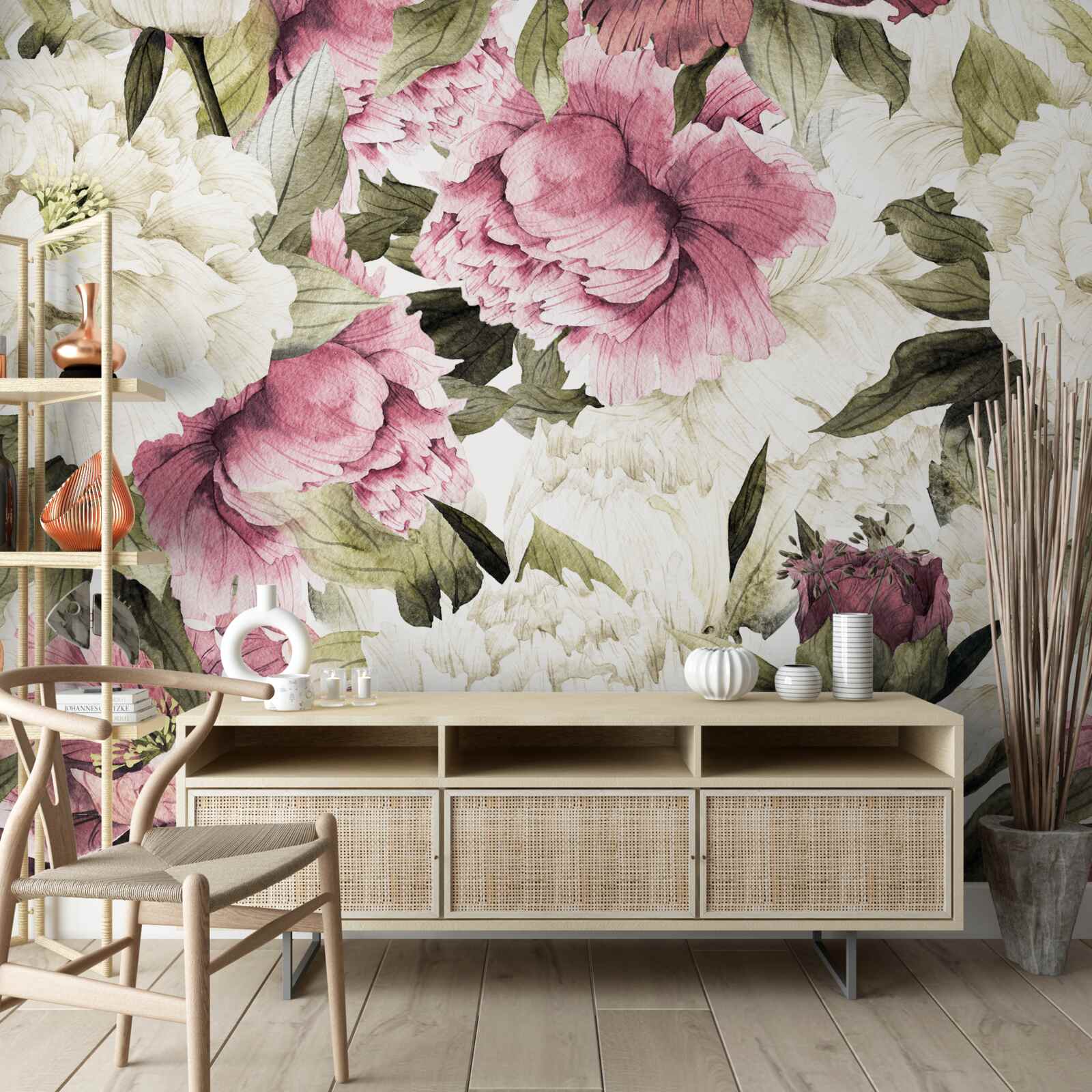 Fototapet flori albe și roz au înflorit pe ramurile copacului