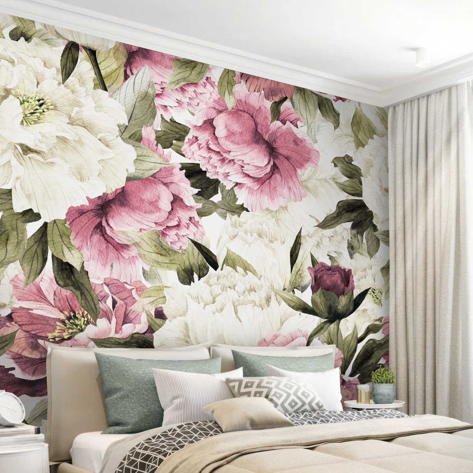 Fototapet flori albe și roz au înflorit pe ramurile copacului