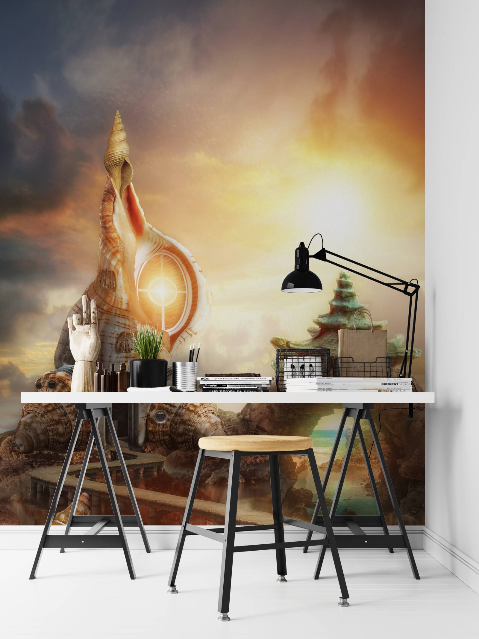 Fototapet Cărare în stil japonez de-a lungul apei și stâncilor