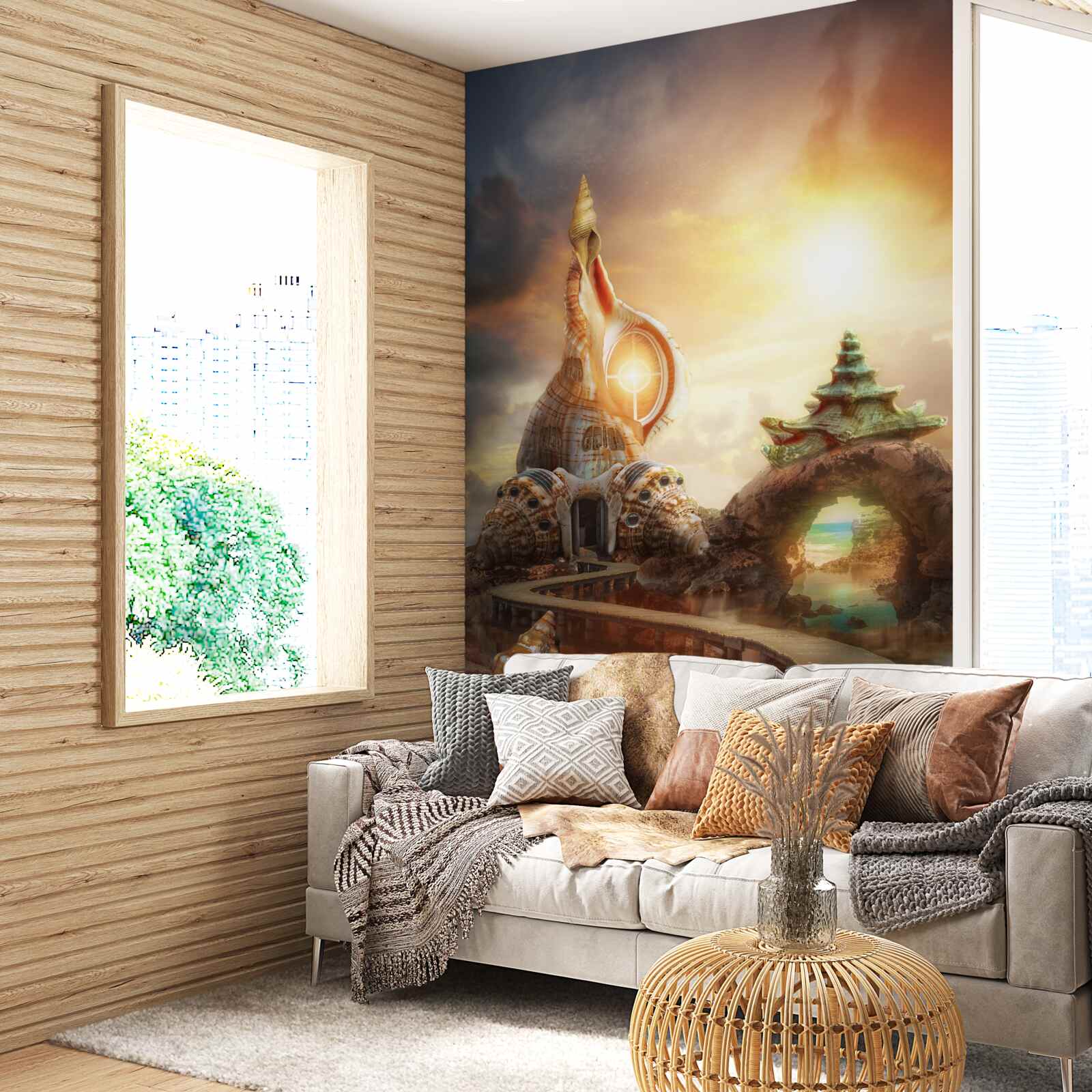 Fototapet Cărare în stil japonez de-a lungul apei și stâncilor