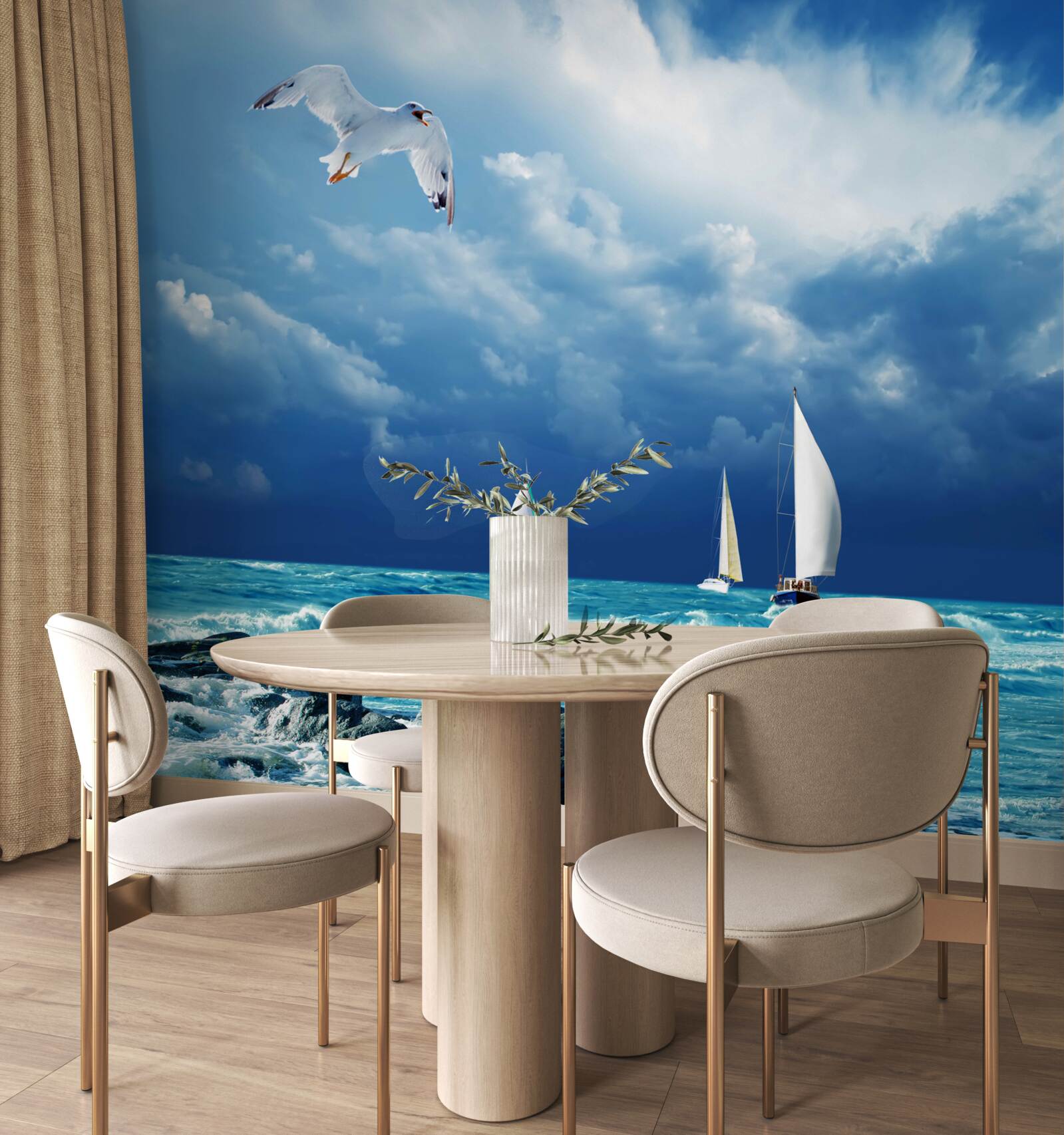 Fototapet iahturile se leagănă pe valurile aspre de lângă țărm