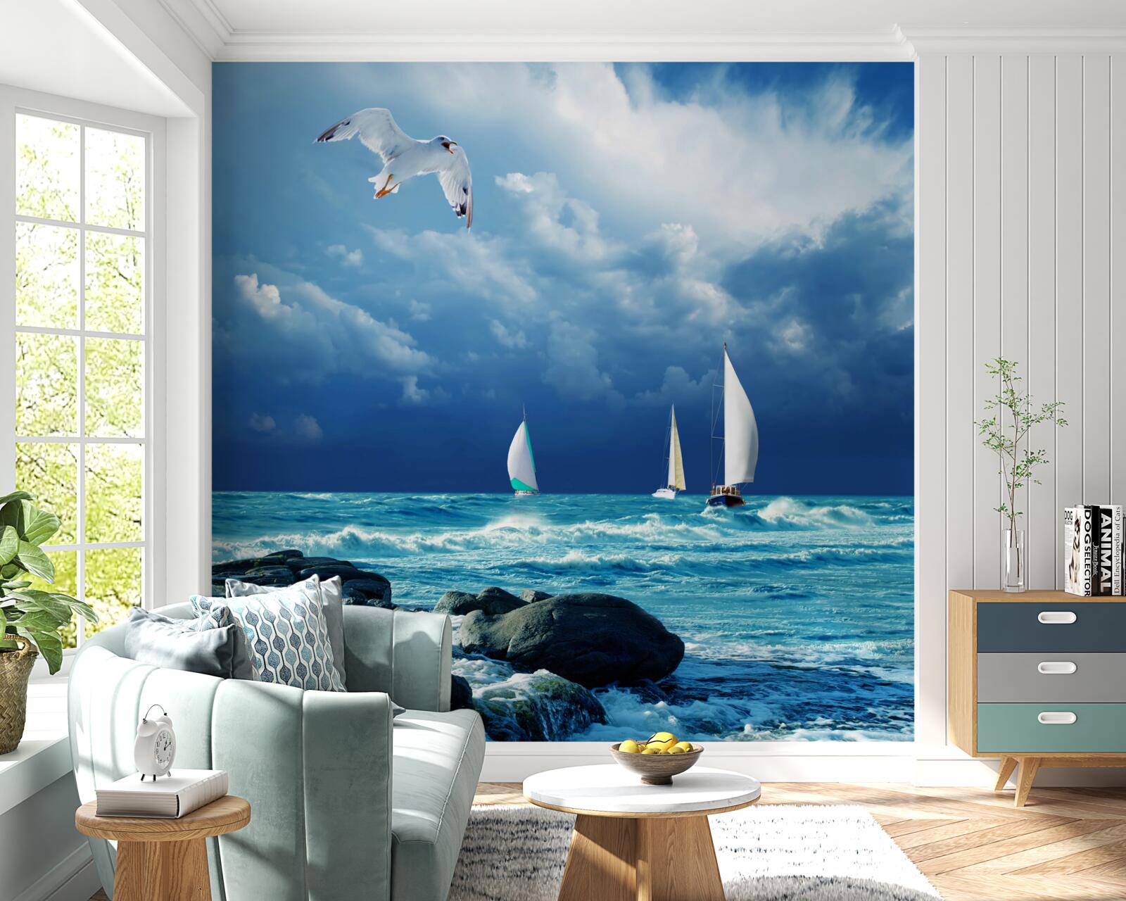 Fototapet iahturile se leagănă pe valurile aspre de lângă țărm