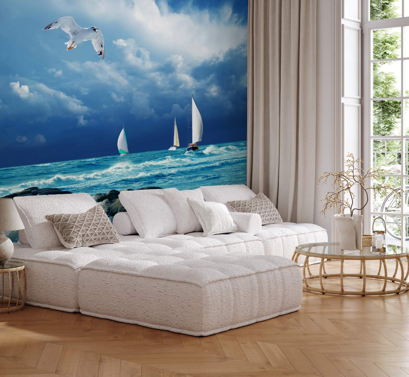 Fototapet iahturile se leagănă pe valurile aspre de lângă țărm