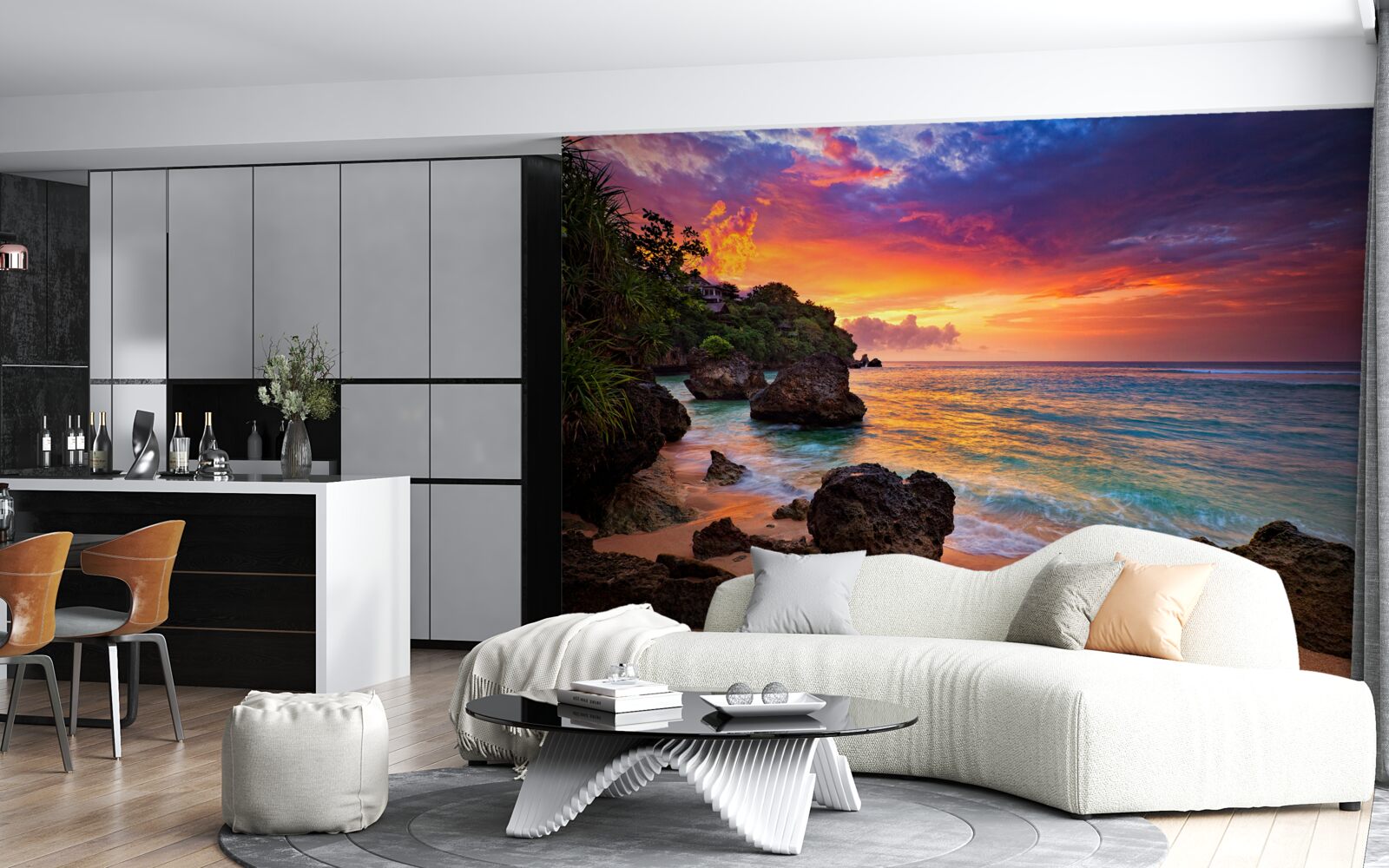 Fototapet Culorile colorate ale unui apus de soare pe o coastă tropicală