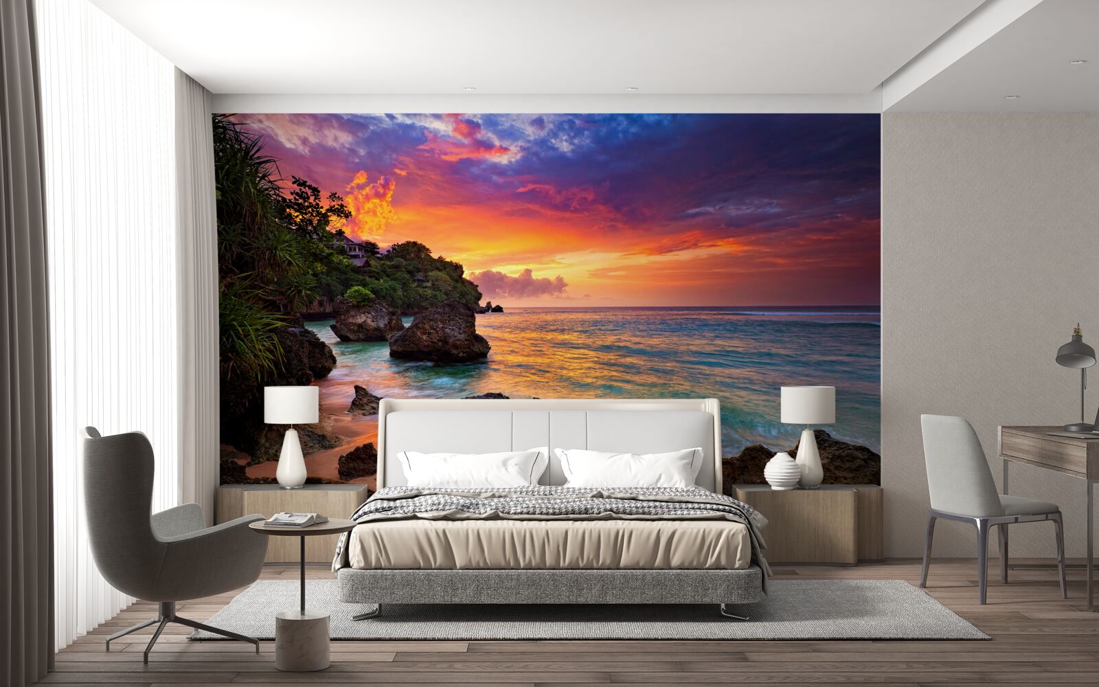 Fototapet Culorile colorate ale unui apus de soare pe o coastă tropicală