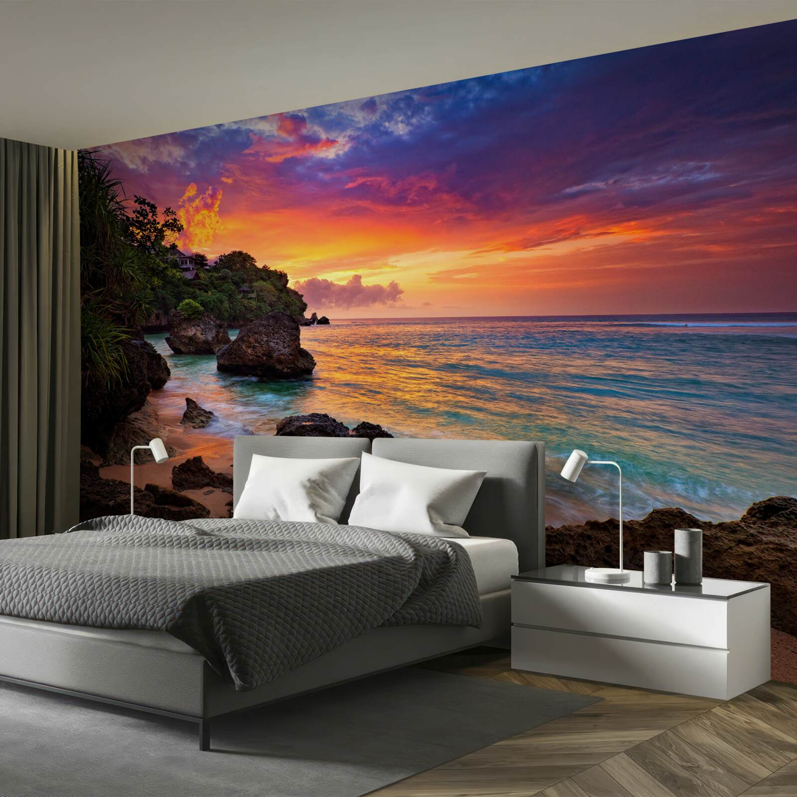 Fototapet Culorile colorate ale unui apus de soare pe o coastă tropicală