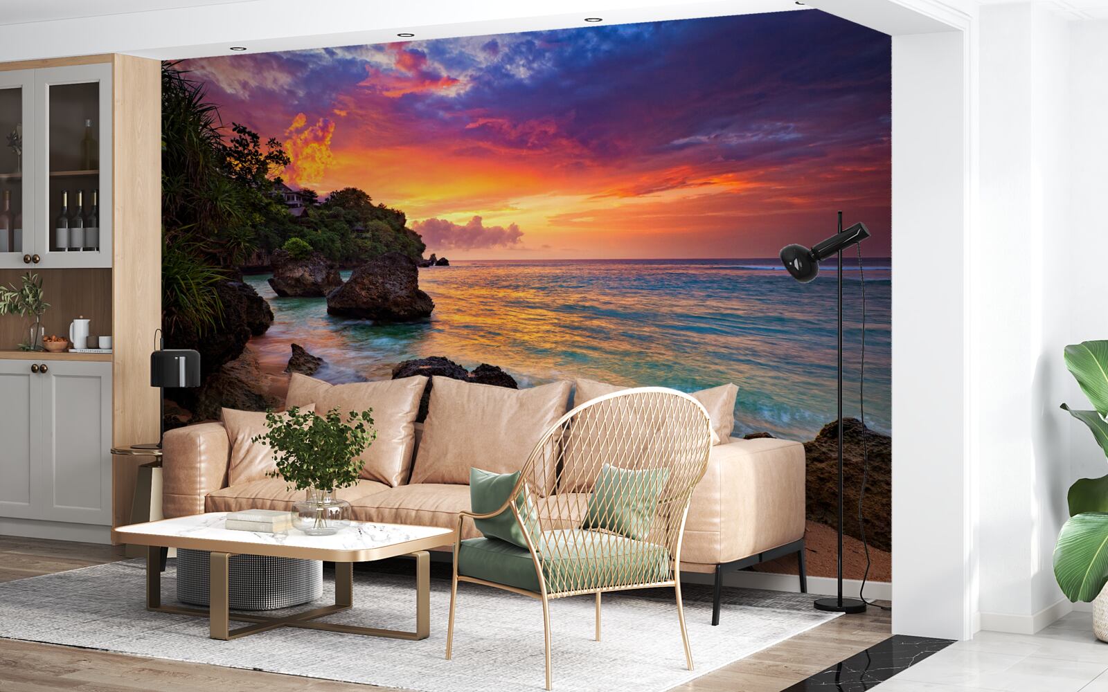 Fototapet Culorile colorate ale unui apus de soare pe o coastă tropicală