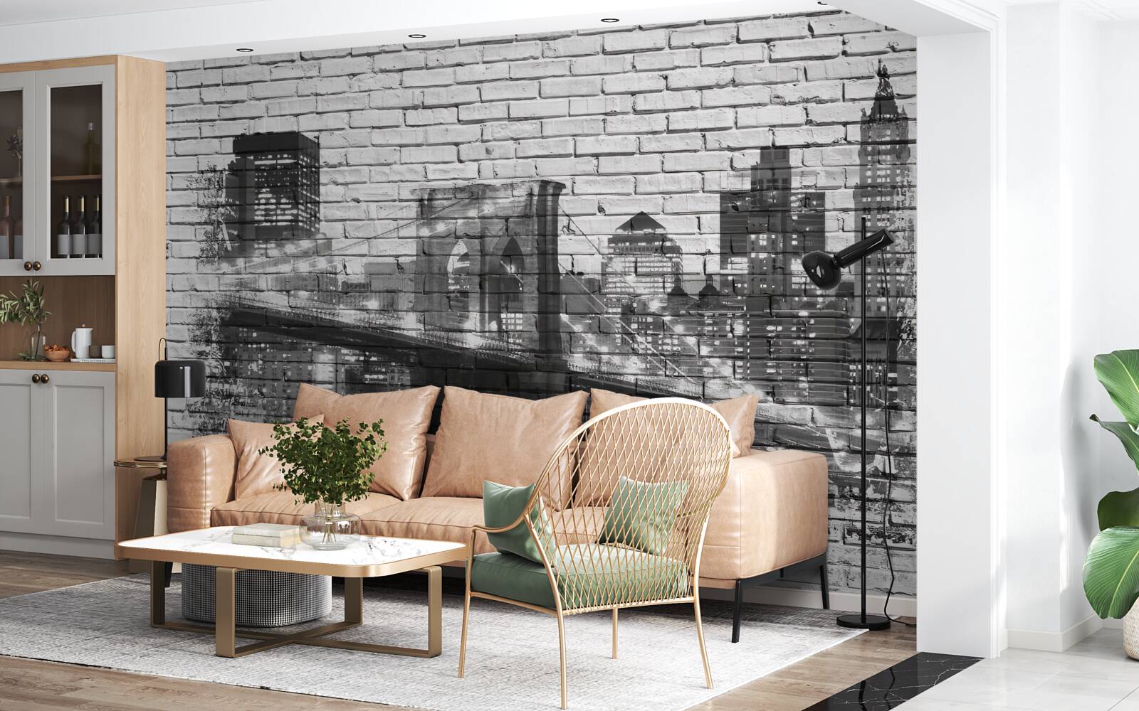 Fototapet podul manhattan cu peisaj urban pe cărămidă