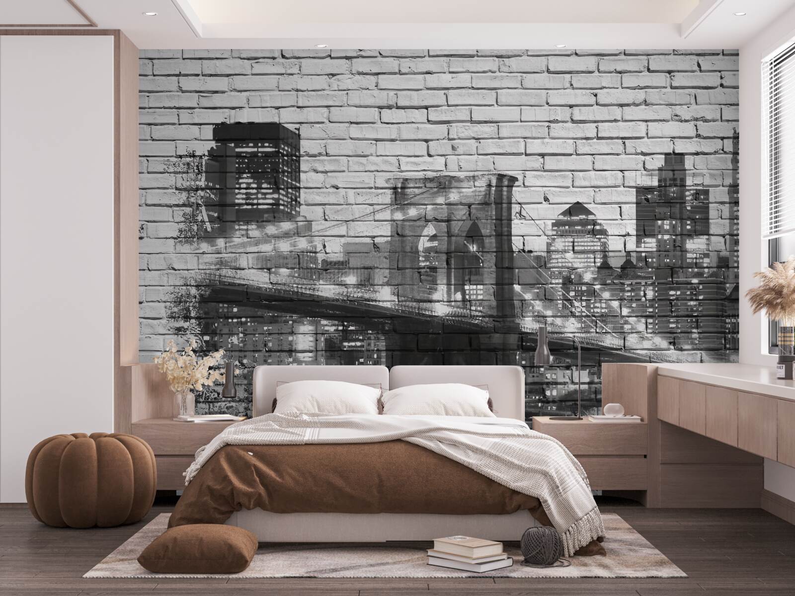 Fototapet podul manhattan cu peisaj urban pe cărămidă