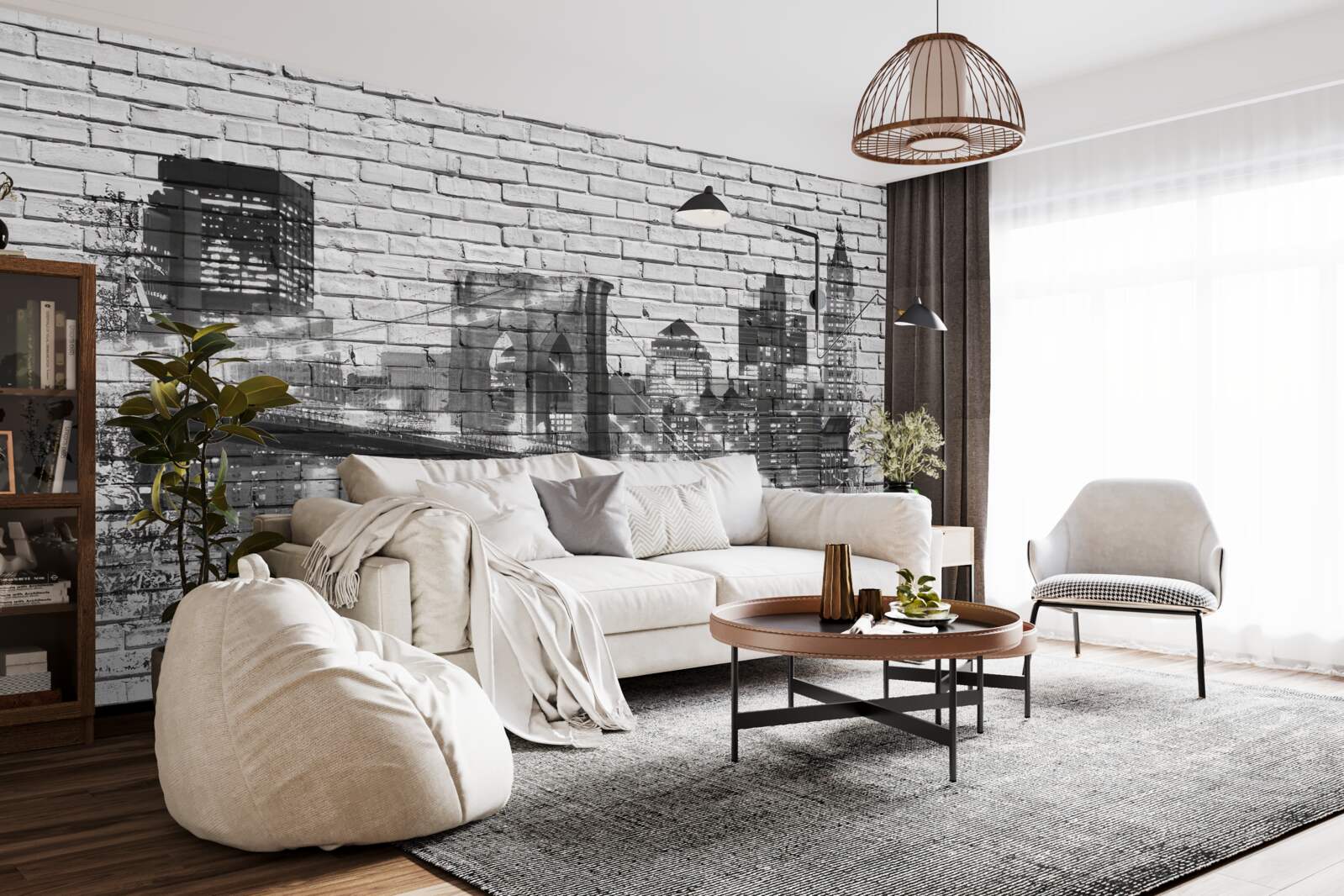 Fototapet podul manhattan cu peisaj urban pe cărămidă