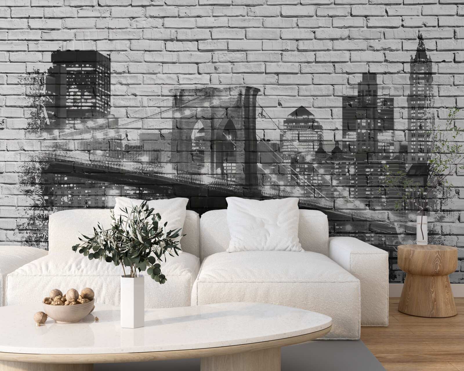 Fototapet podul manhattan cu peisaj urban pe cărămidă