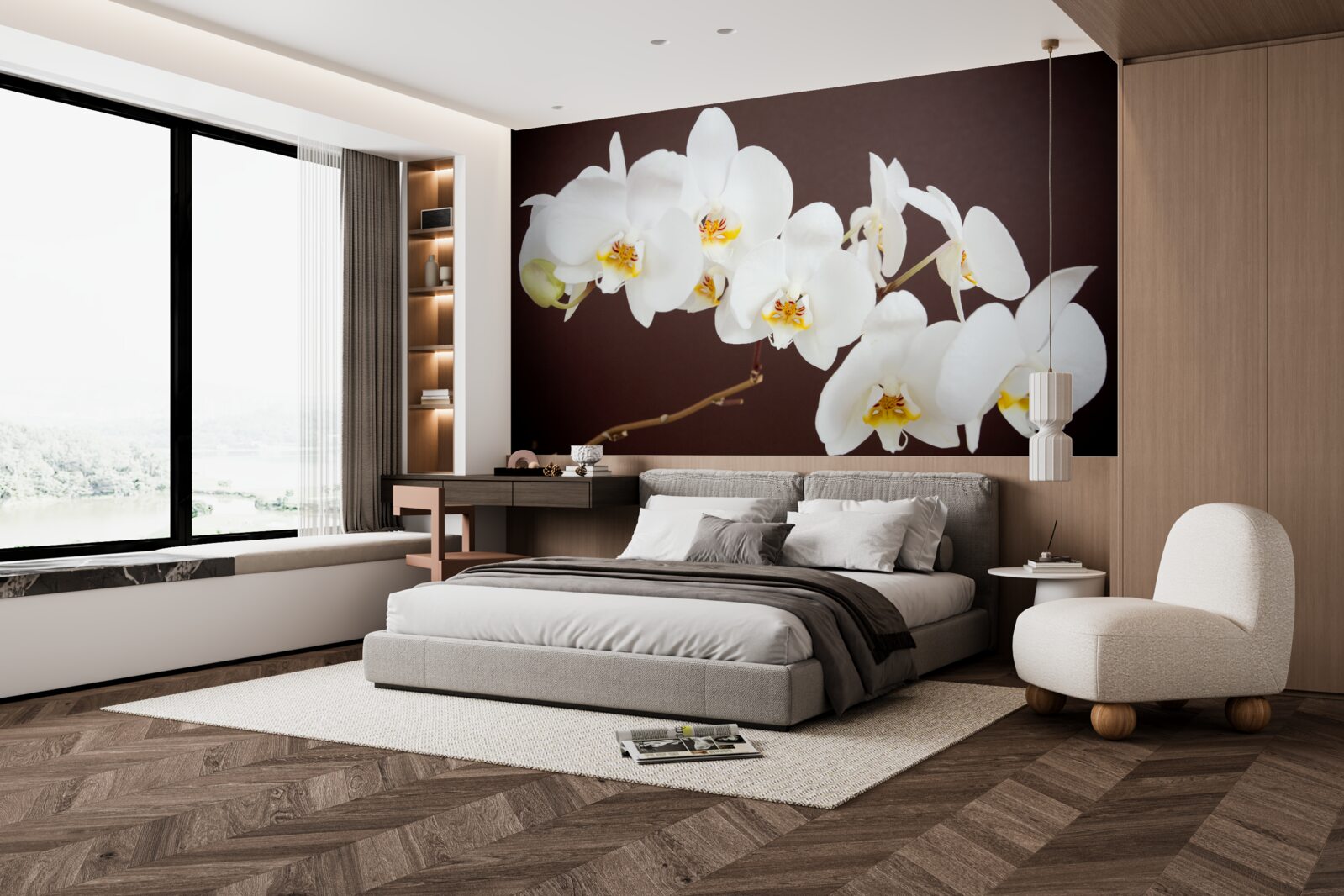 Fototapet flori albe de copac tânăr