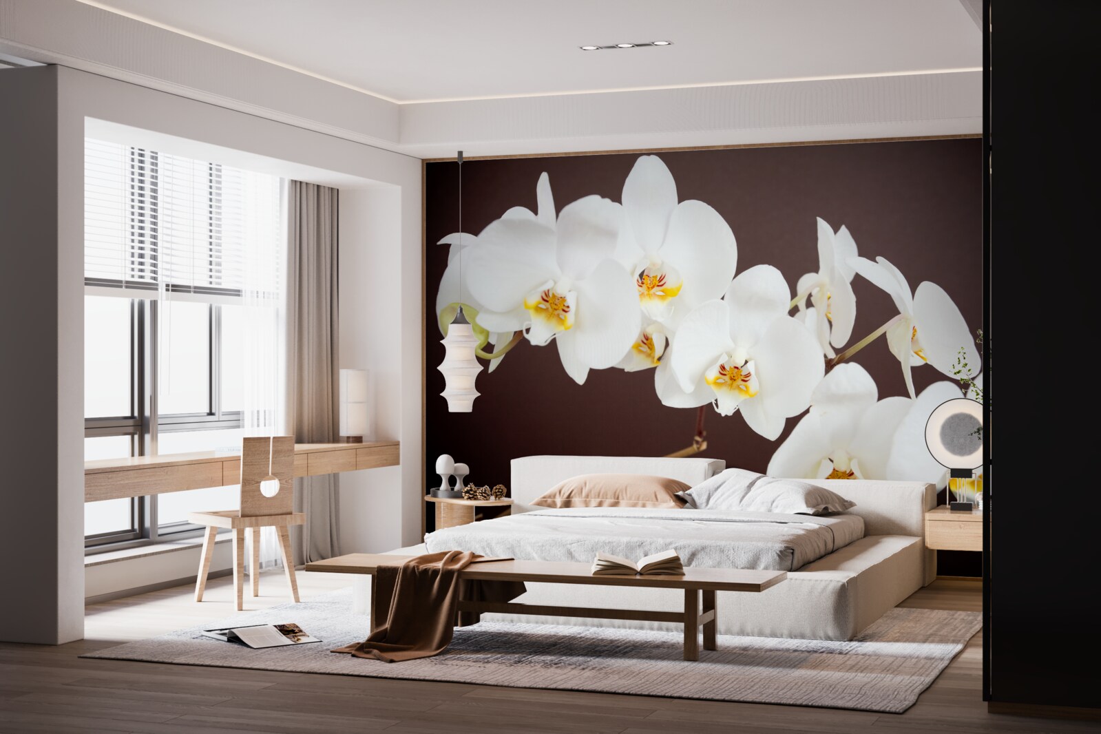 Fototapet flori albe de copac tânăr