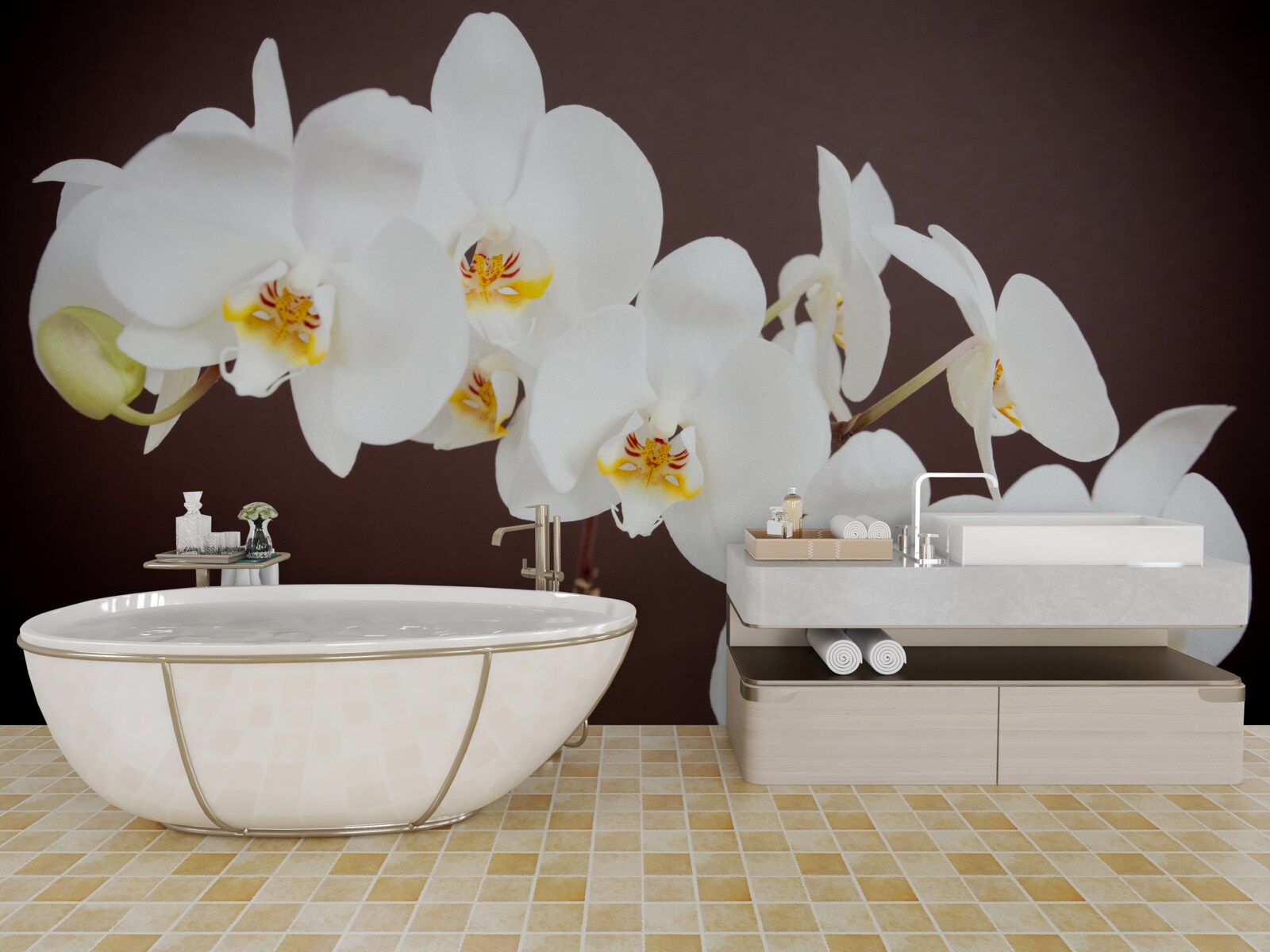 Fototapet flori albe de copac tânăr