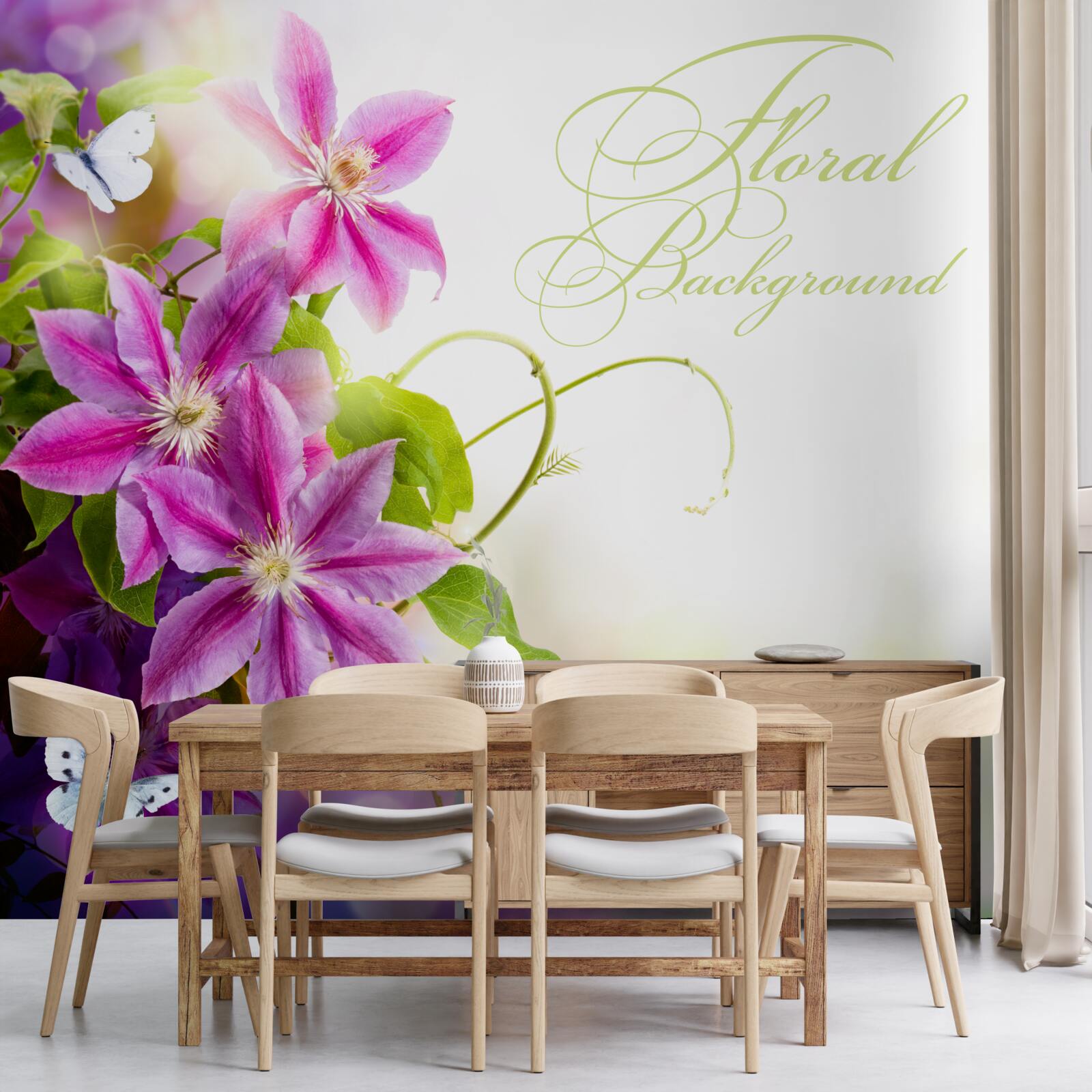 Fototapet flori frumoase de levănțică și fluturi ușori