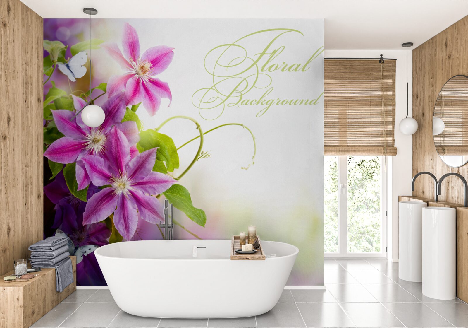 Fototapet flori frumoase de levănțică și fluturi ușori