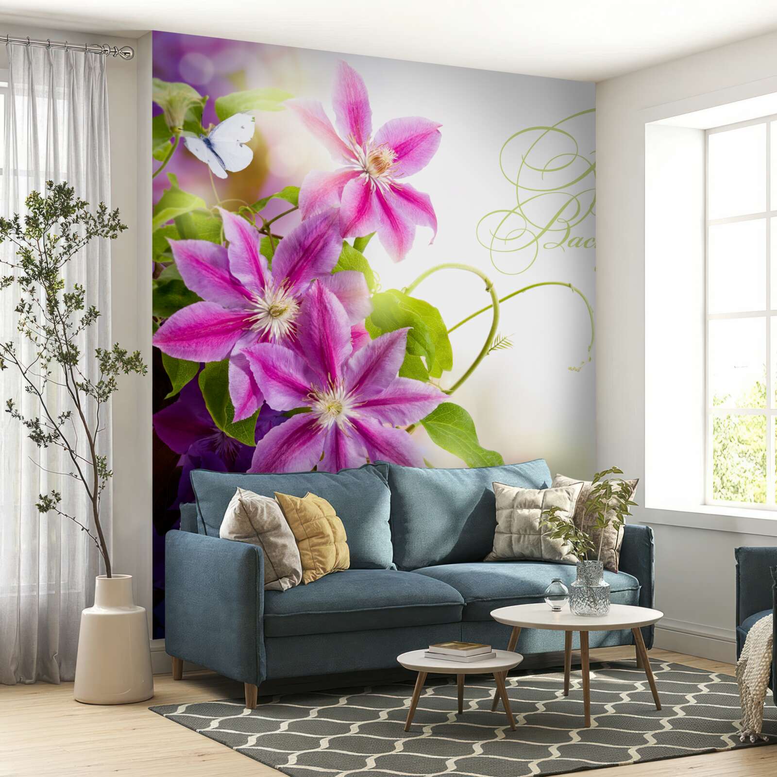 Fototapet flori frumoase de levănțică și fluturi ușori