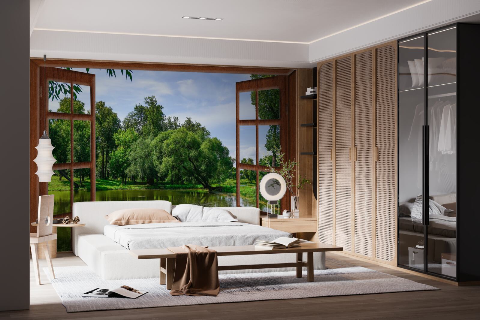 Fototapet peisaj natural panoramic în spatele ferestrei