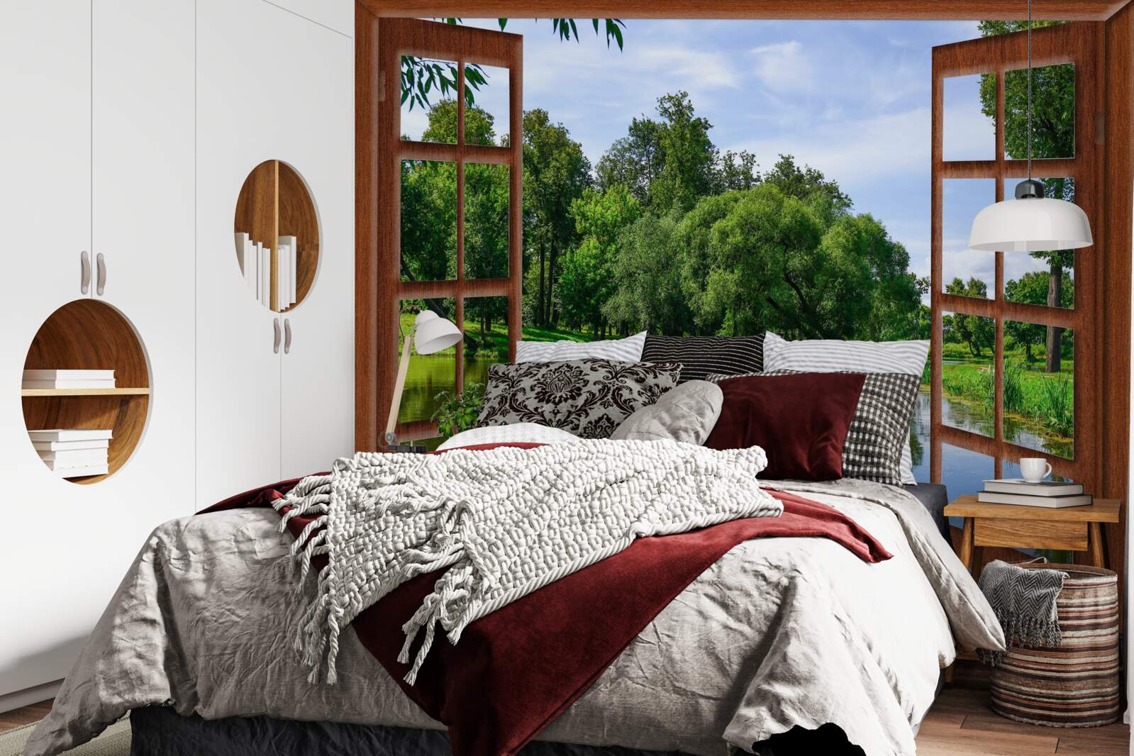 Fototapet peisaj natural panoramic în spatele ferestrei