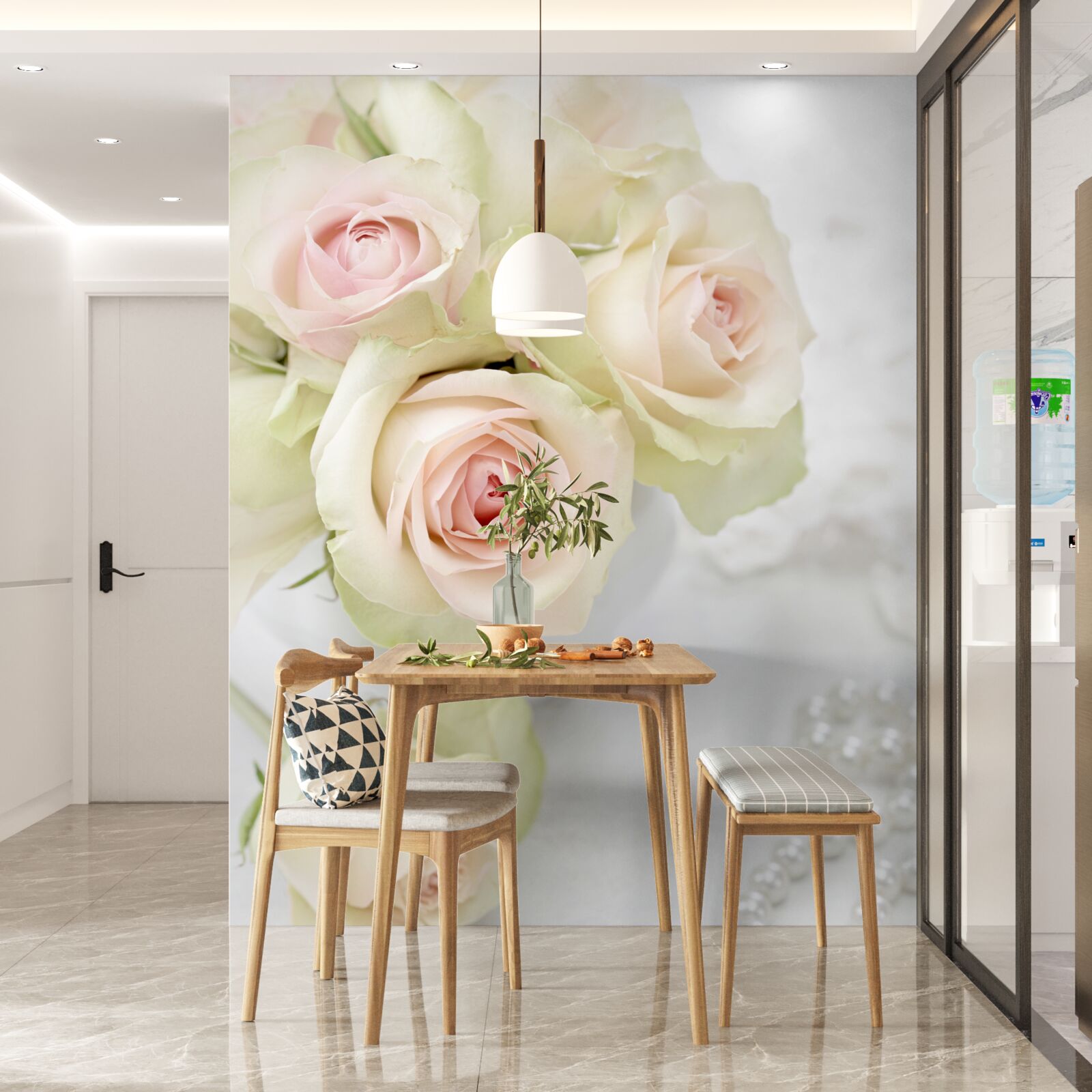 Fototapet compoziție de trandafiri roz pal delicat și perle