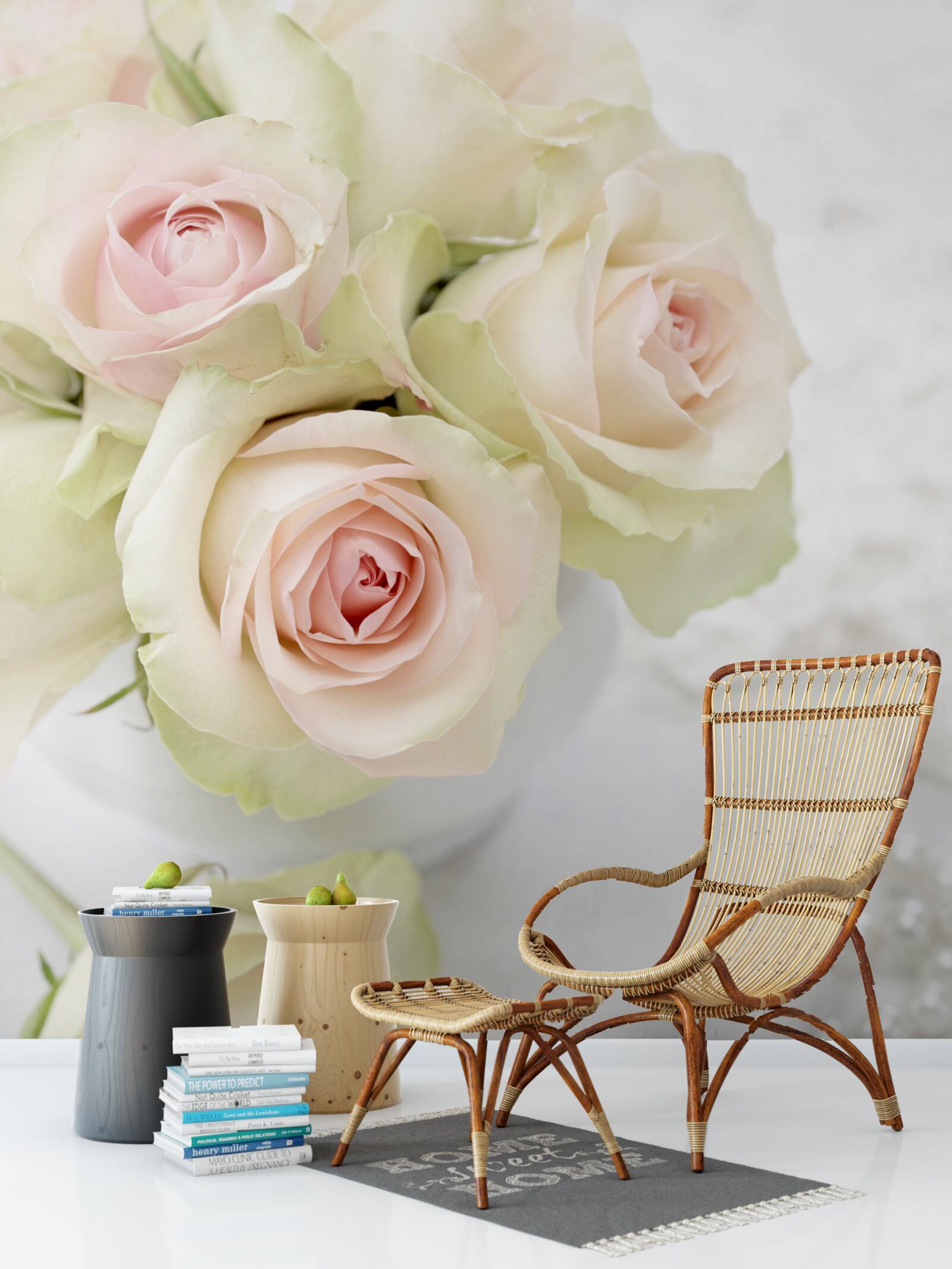 Fototapet compoziție de trandafiri roz pal delicat și perle