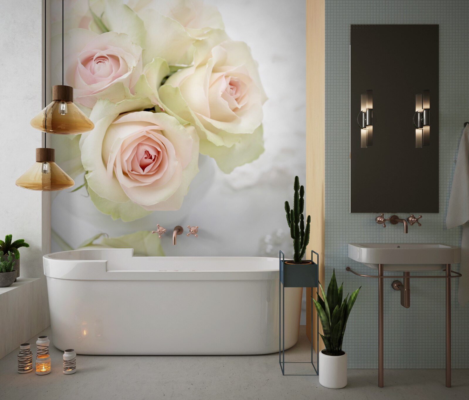 Fototapet compoziție de trandafiri roz pal delicat și perle