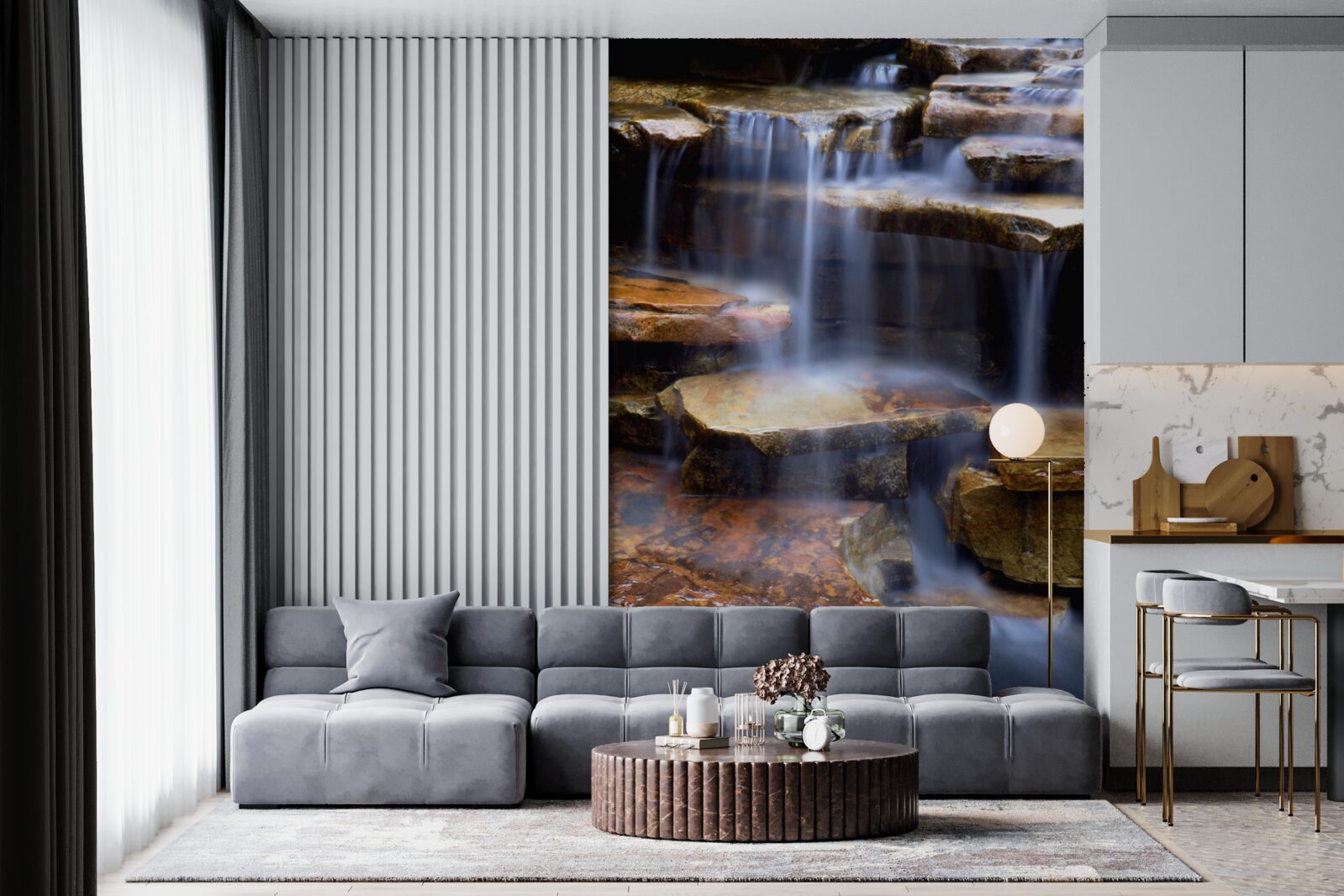 Fototapet lanț de cascade cu rafturi de piatră