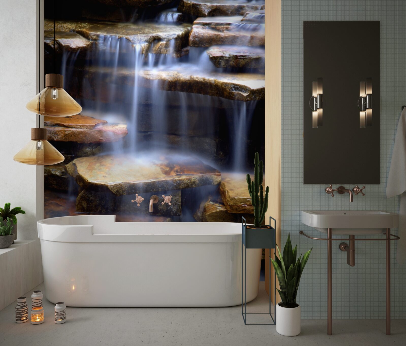 Fototapet lanț de cascade cu rafturi de piatră