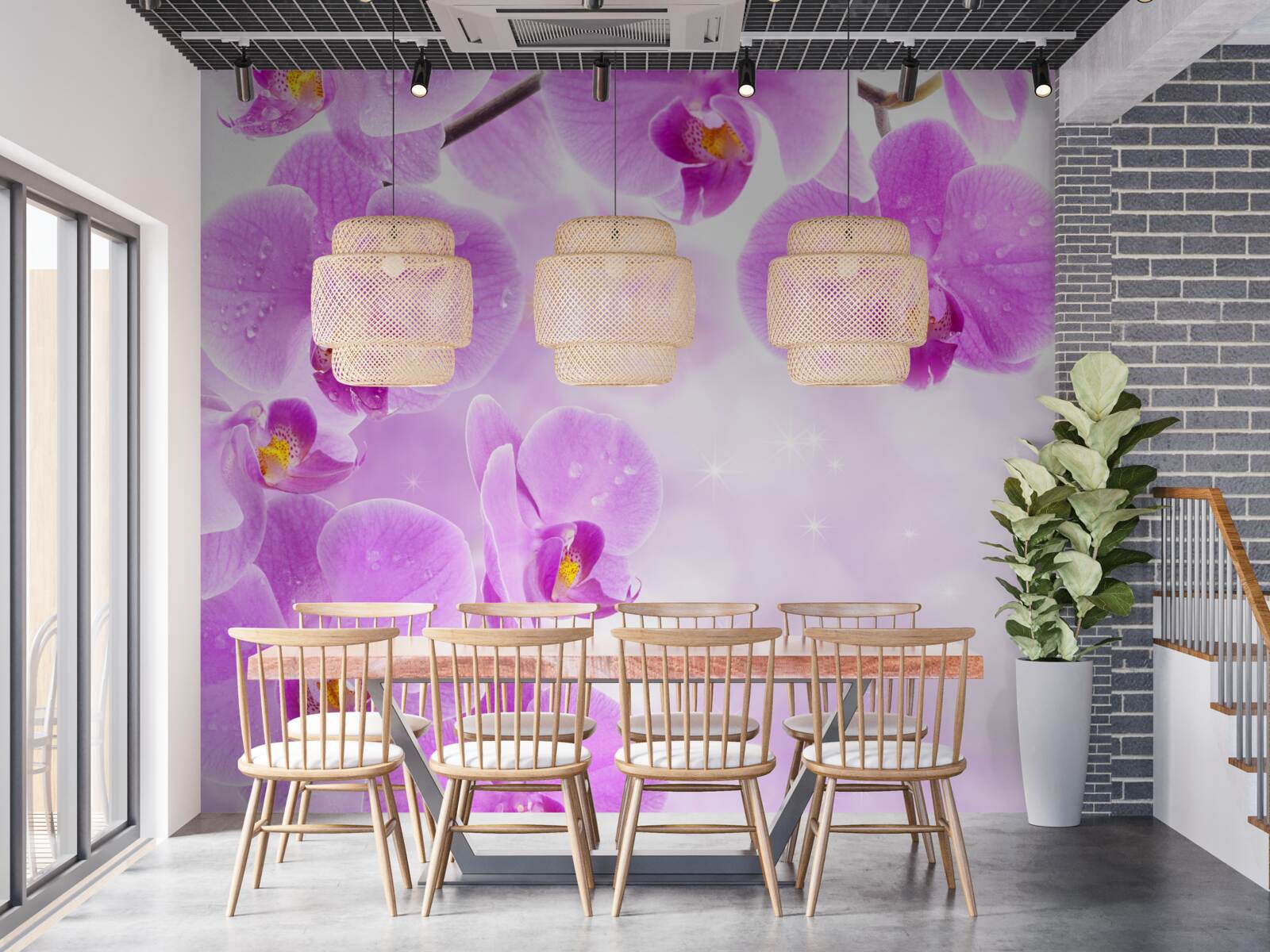Fototapet orhidee mari purpurii au înflorit pe ramură